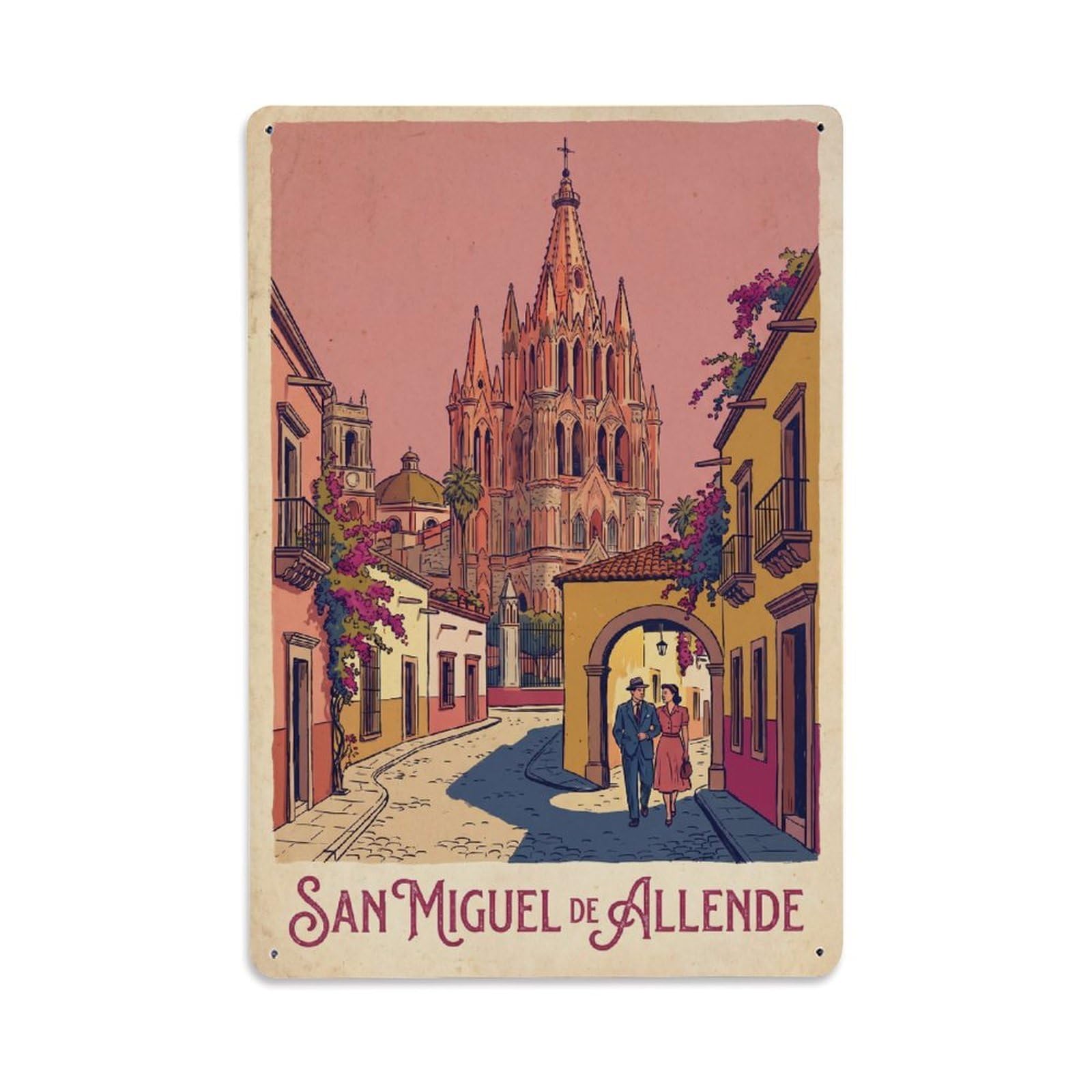 Metal Tin Sign Mexico San Miguel De Allende Vintage