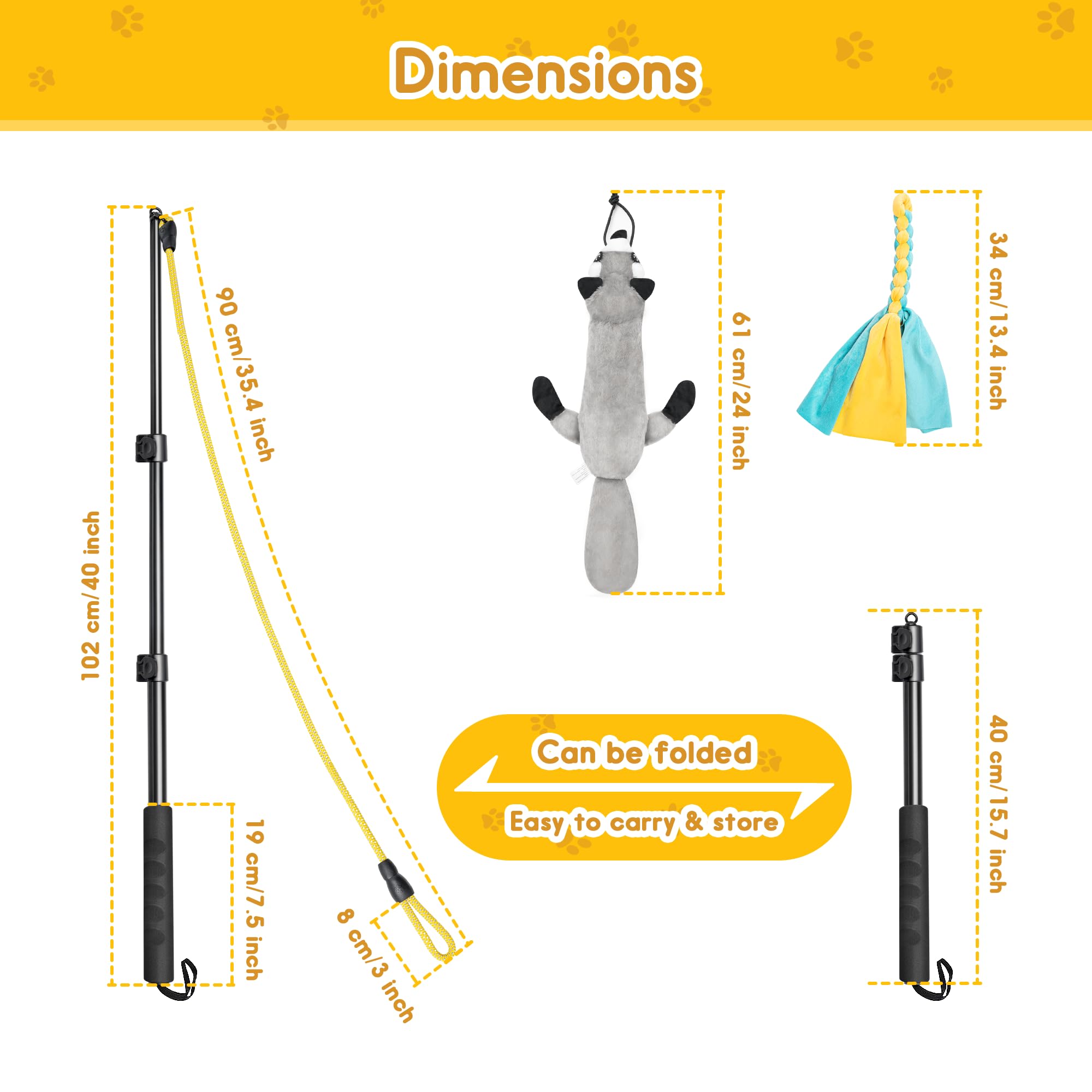 Perros de palo de coqueteo, extensible para perros extra fuertes para entrenar la agilidad del perro, equipo de juego para perros al aire libre con 2 juguetes masticables para perros pequeños,