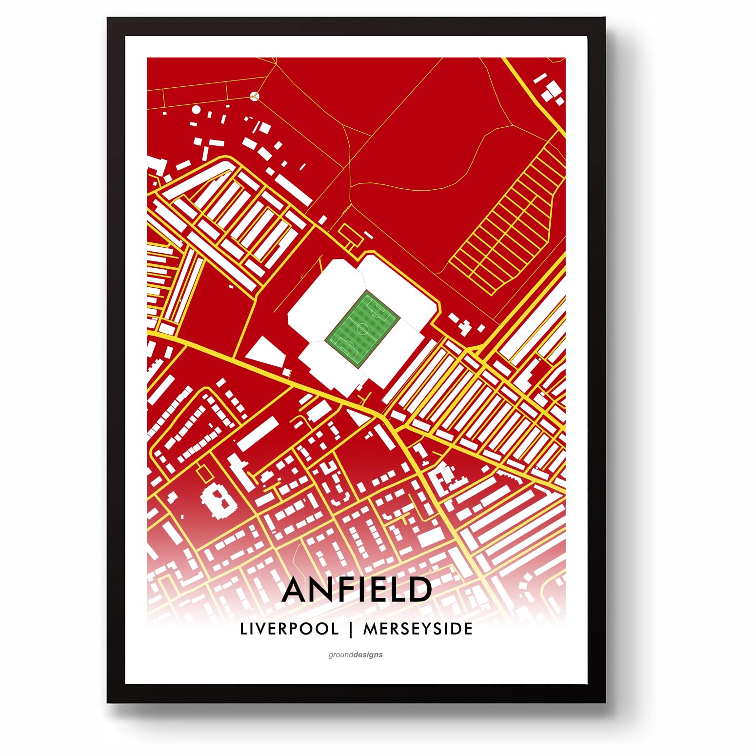 Grounddesigns Men's Red And White Liverpool Football Gift Anfield Stadium Art Map Unframed A3 Print Lfc