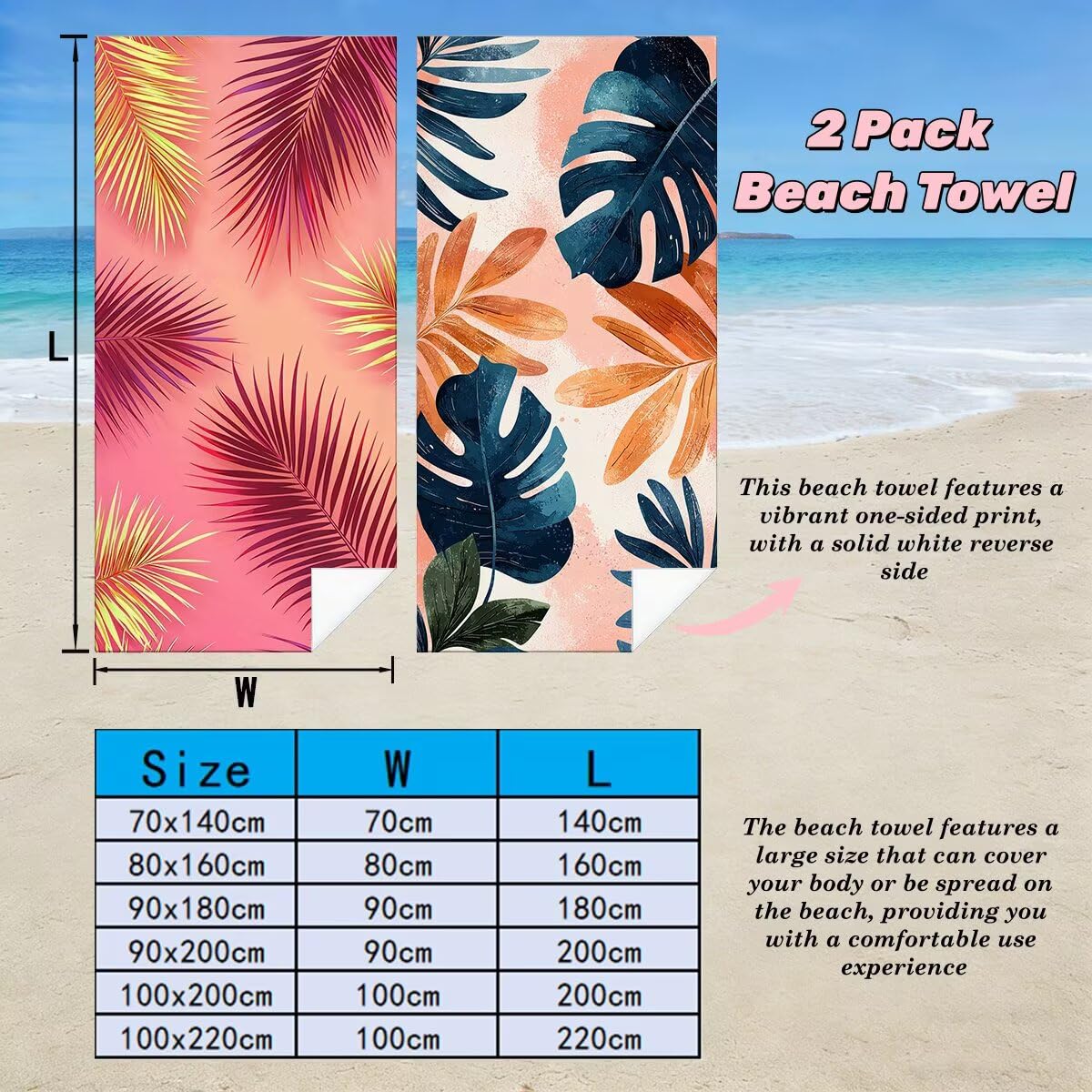 Toalla Playa 80x160 cm, Toalla Gimnasio Microfibra Secado Rapido, Juego de 2 Antiarena Toallas de Playa, Ligera Compacta Toallas Microfibra Grande para Viaje, Regalo Hombre Regalo Mujer (Hoja) -4875