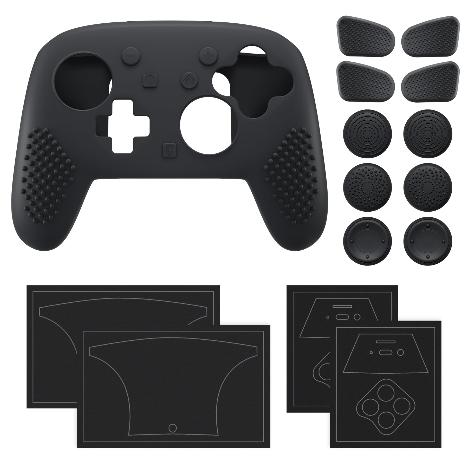 PlayVital Cover per Nintendo Switch 2 Pro Controller, Custodia Silicone Protettiva Antiscivolo per Switch 2 Pro con Copri Tasti Posteriori, Gommini e Adesivi, 3D Borchiate-Nero