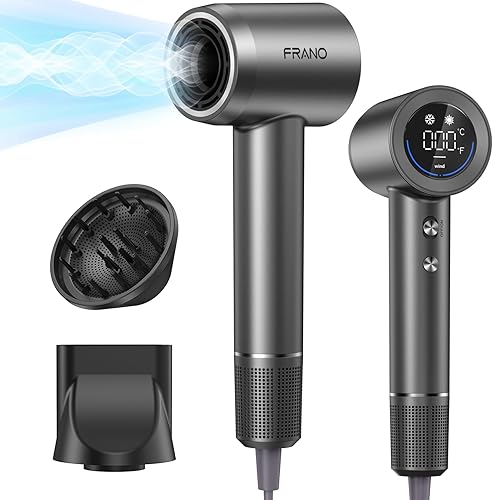 Miniatura 1 de Secador de pelo profesional, 150,000 RPM de alta velocidad y 200 millones de iones negativos, pantalla HD inteligente, bajo ruido 51dB, difusor