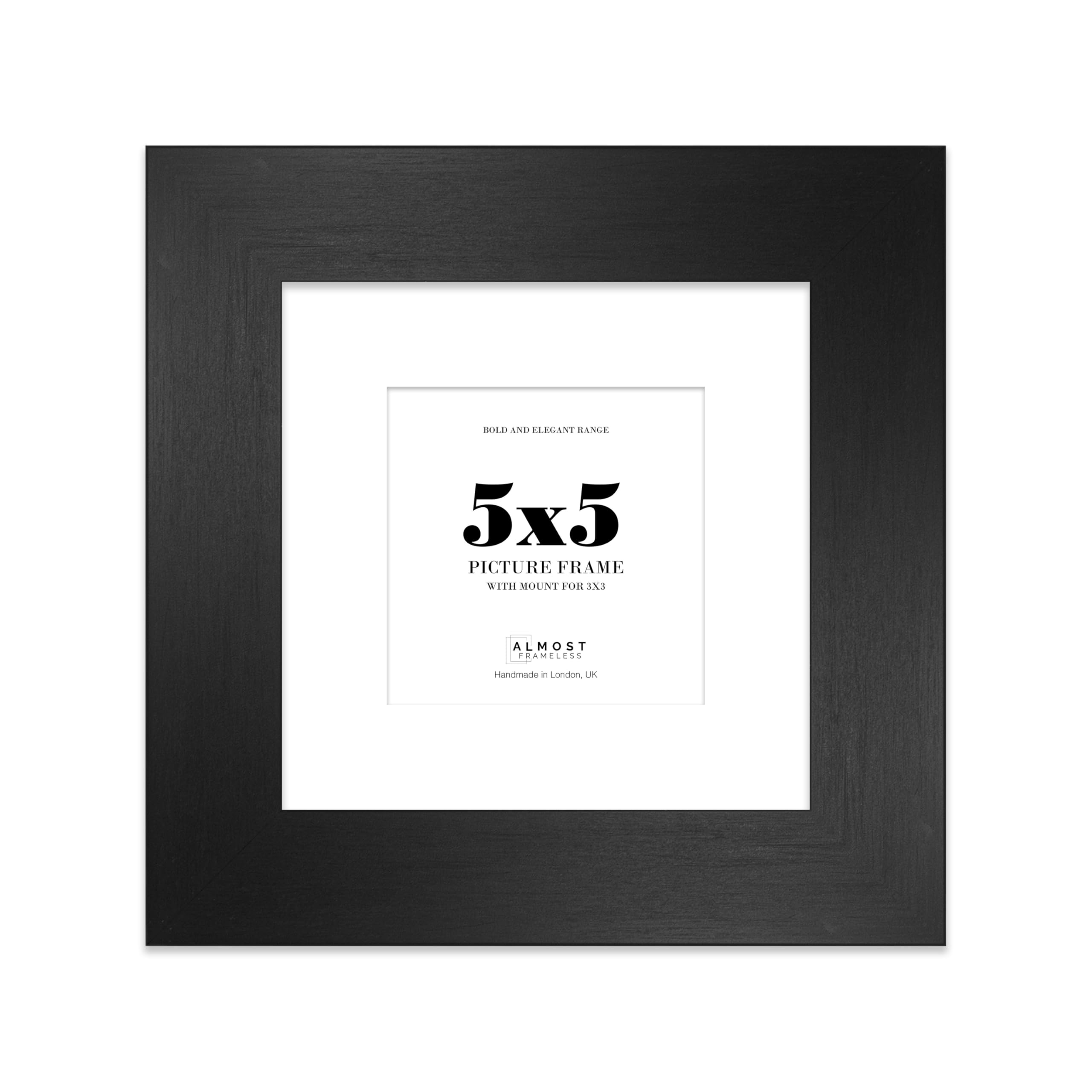 5x5" Black Square Frame With Mount for 3x3" Pictures 28mm Edge Frame Display with Wall Hooks and Kickstand, 1 Pack