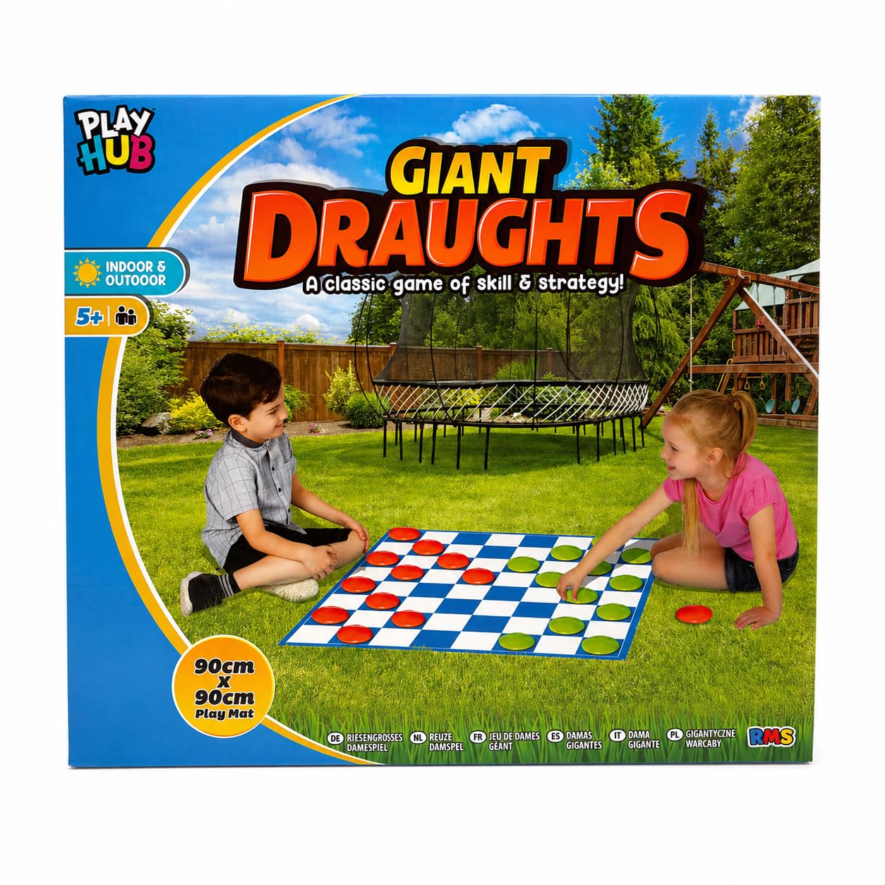 Giant Draughts Set Outdoor Garden Game 60cm x 60cm Large Checkers Board Game with Oversized Counters Indoor Outdoor Family Game Kids Adults Beach Park Travel Games