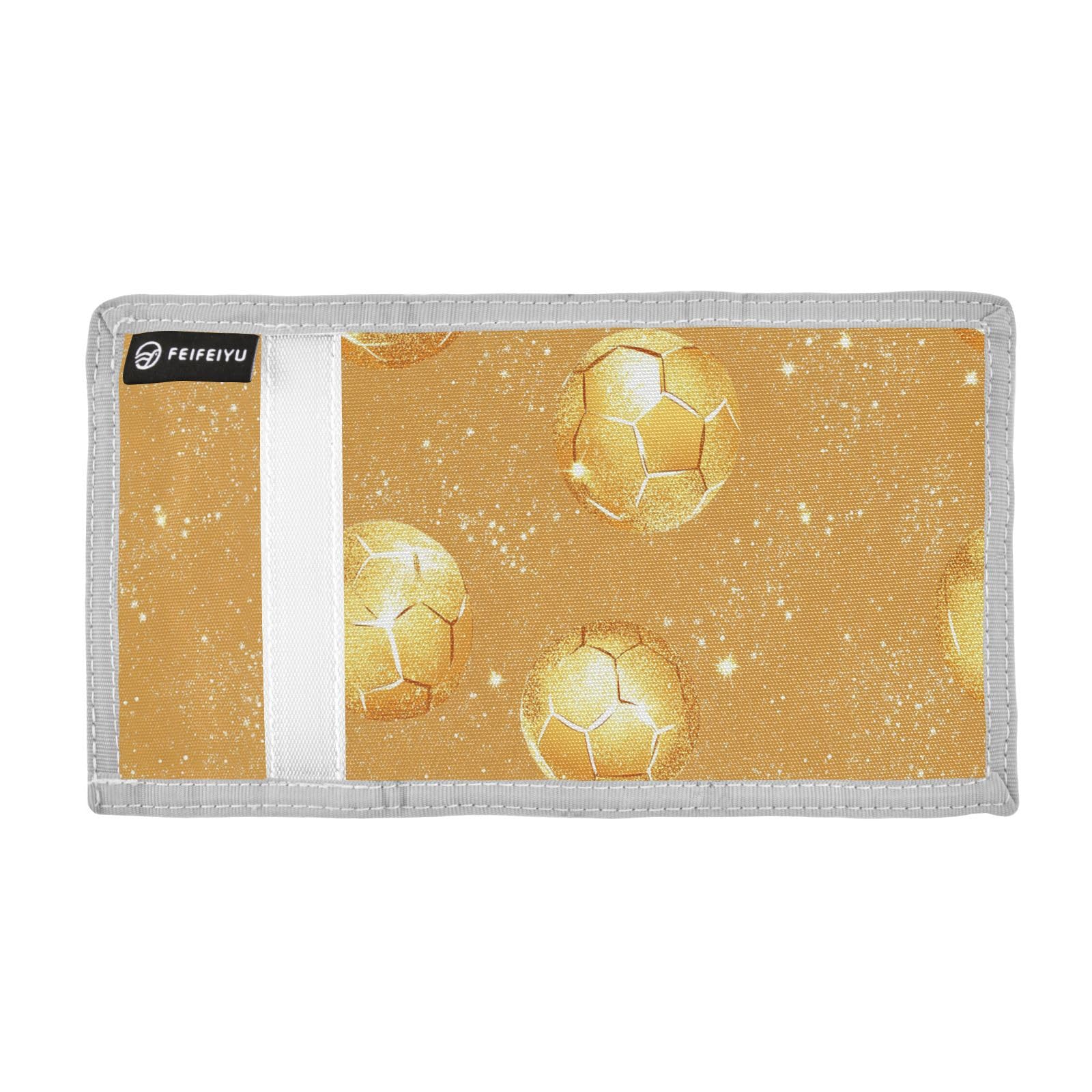 miaozhen Christmas Soccer Ball Gold Print trifold men wallets for male Trendy colorful mens travel wallet with lanyard carteras para hombre