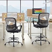 Vista 2 de Sweetcrispy Silla Alta de Escritorio de Dibujo - Taburete Alto Ergonómico para Computadora con Altura Ajustable y Cómodo Soporte Lumbar, Mostrador