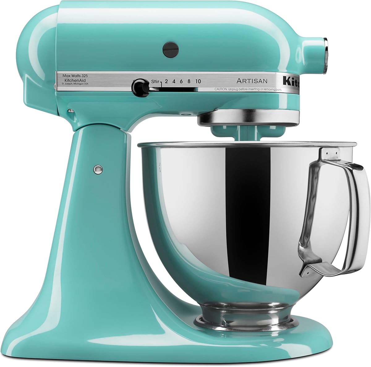 KitchenAid Artisan, batidora con cabezal inclinable de 5 cuartos, KSM150PS, Aqua Sky | Incluye protector de vertido para mezclar sin ensuciar, 10 configuraciones de velocidad, agregue ingredientes fácilmente con el diseño de cabezal inclinable