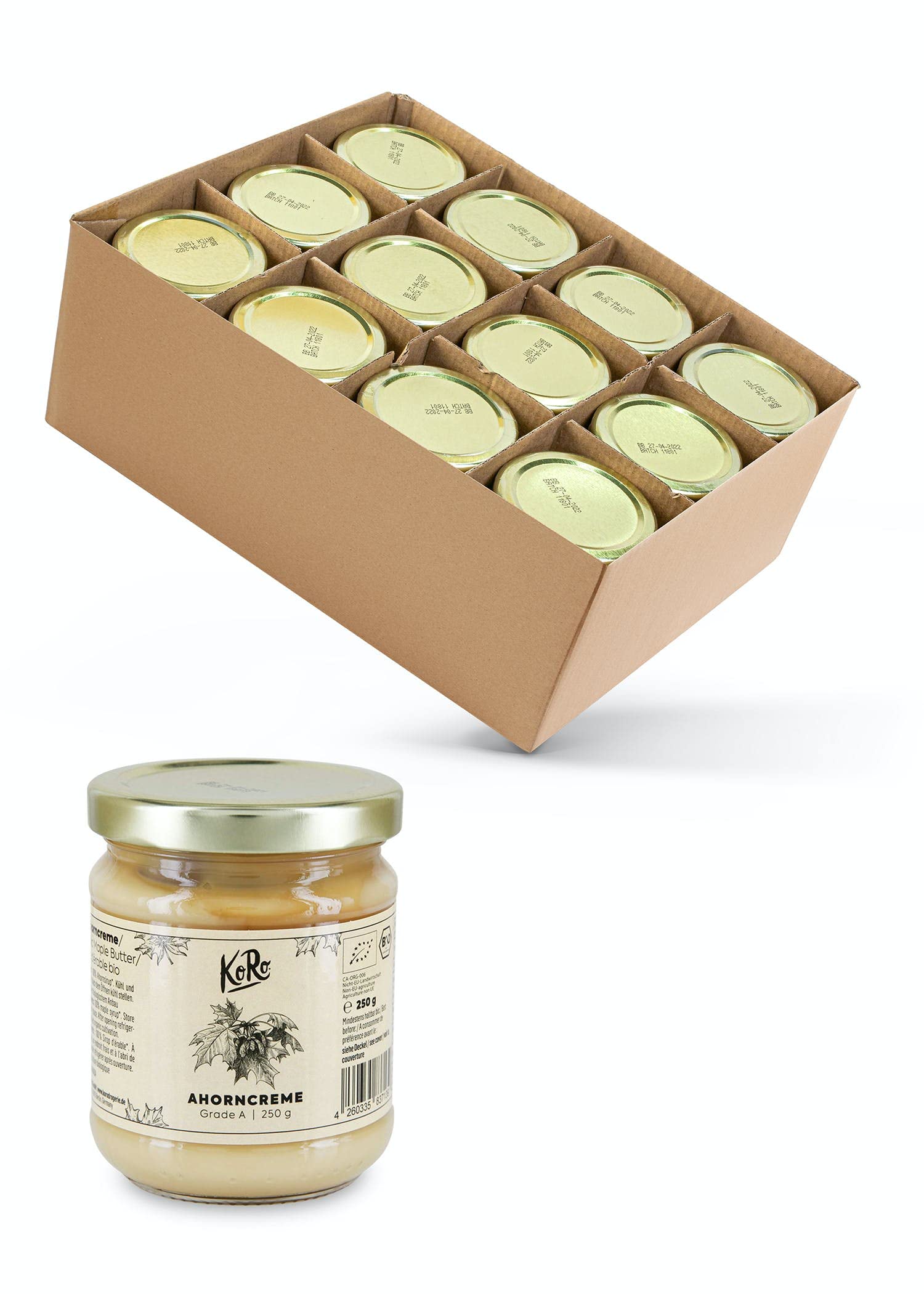 KoRo - Bio Ahorncreme 12 x 250 g - Süßer Brotaufstrich - Aus Ahornsirup von Kanada - Vegan - Purer Genuss auf Pancakes, in Kaffee oder Tee