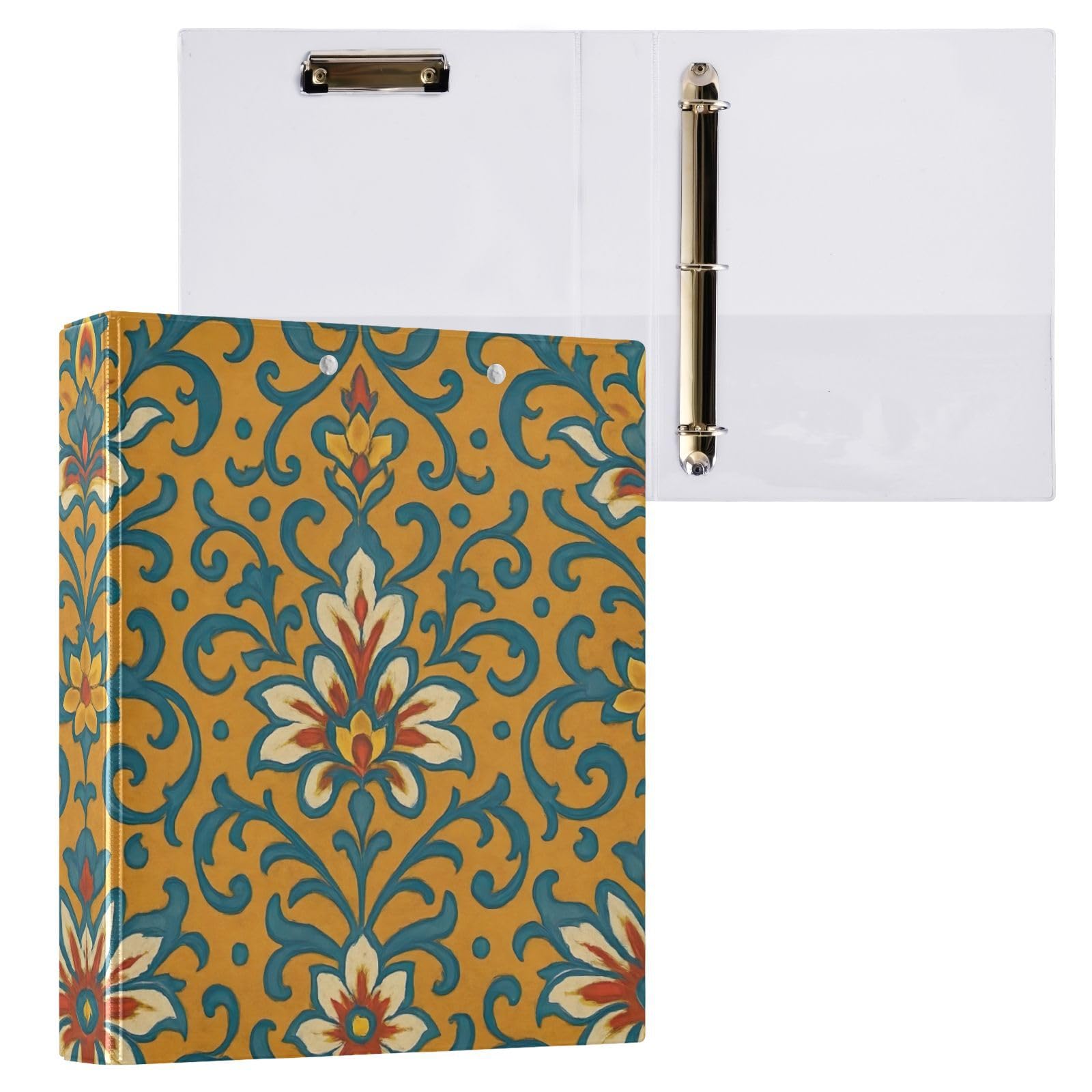 Carpeta floral vintage de 3 anillos de 1.5 pulgadas, carpeta de anillos en D, paquete de 2 | Con portapapeles y bolsillos, para escuela, universidad, oficina
