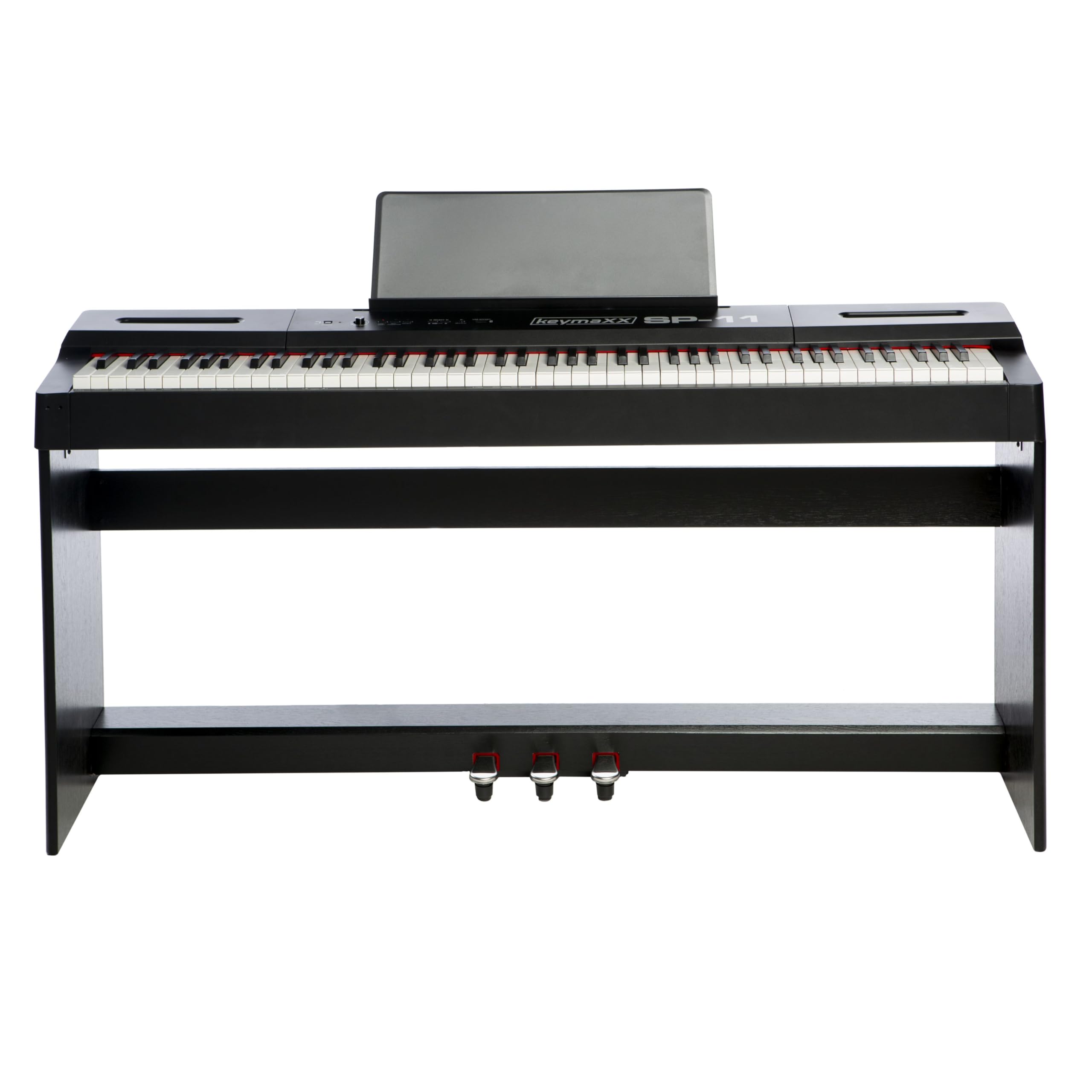 Digital Piano 88 Tasten, Hammermechanik, anschlagdynamisch, gewichtet, Anfänger E-Piano schwarz mit Pedalen, Klavierständer, Notenhalter und 128 Stimmen, SP-11