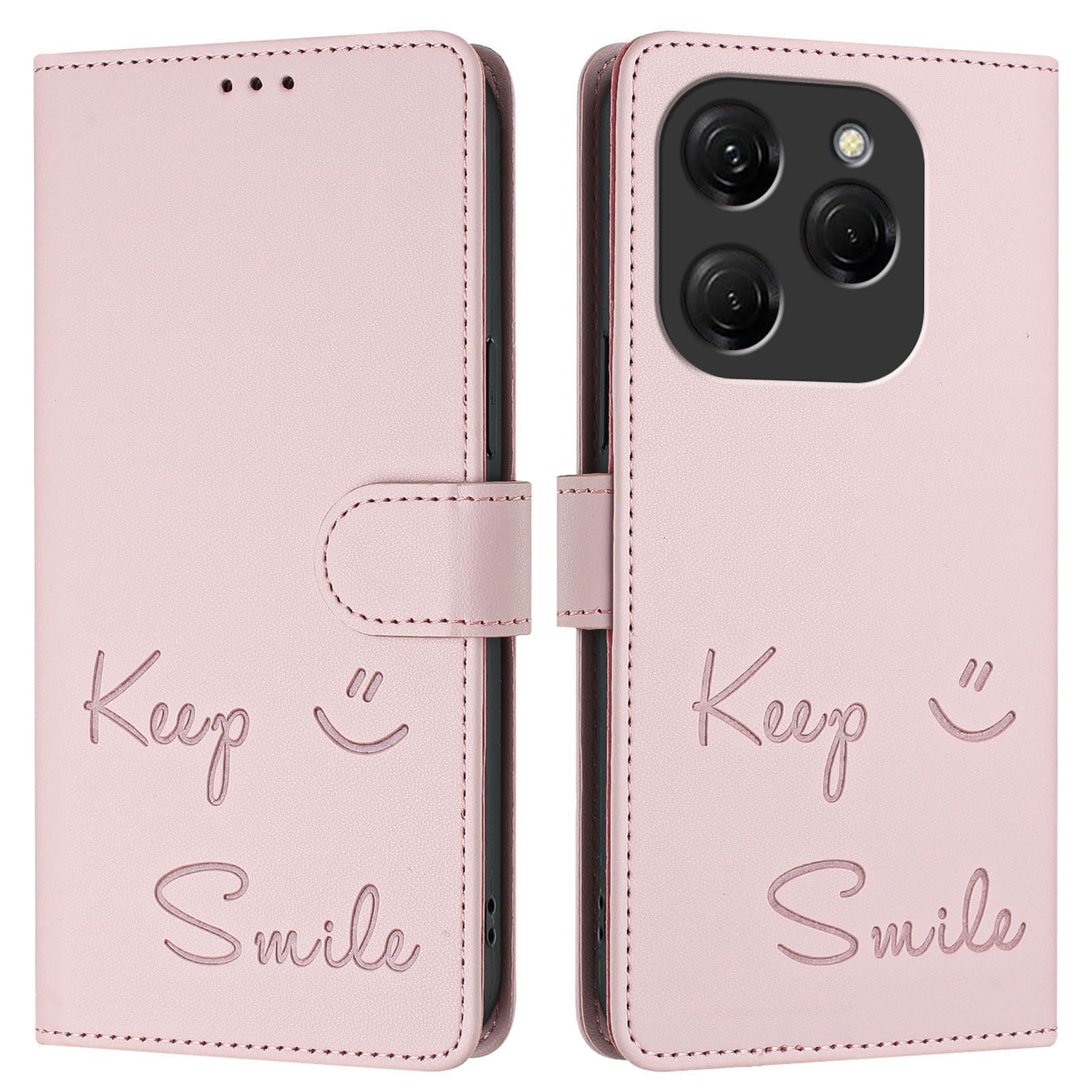 Leather Cases Compatible with Tecno Spark 20 Pro Case, with Magnetic Flip Card Slot Stand Shockproof Soft Silicone Retro Smile Patterns Protective
