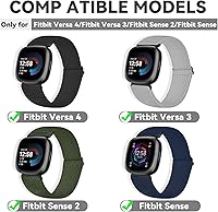 Vista 4 de Paquete de 4 correas elásticas de nailon, compatibles con Fitbit Versa 4/Fitbit Versa 3/Fitbit Sense 2/Fitbit Sense, correa ajustable suave