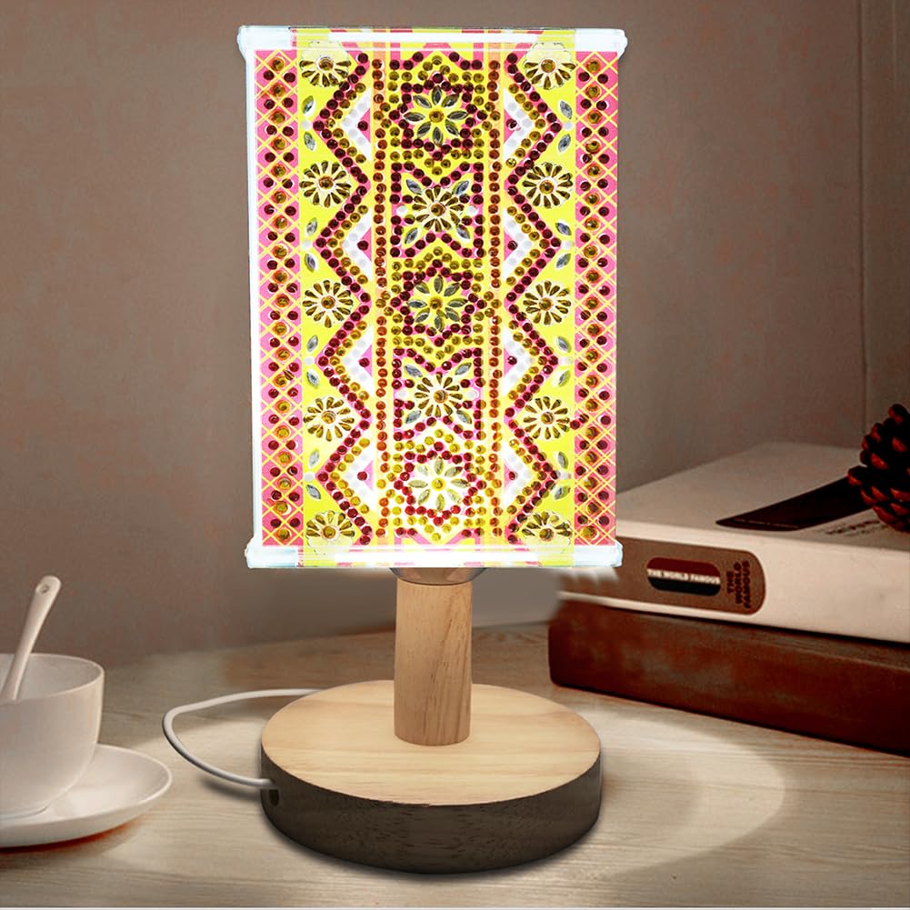 Fiorky Special Shaped Diamond Painting Lamp USB Charge Crystal Drawing Kit Bedside Night Light Mandala Diamond Drawing Bedside Lamp Symmetry Art Literary Flower for Home Decoration Lights