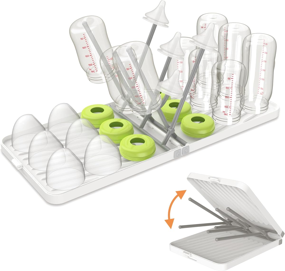 Estante para secar biberones con escurridor, estante de secado plegable y que ahorra espacio para biberones, tetinas y accesorios, blanco