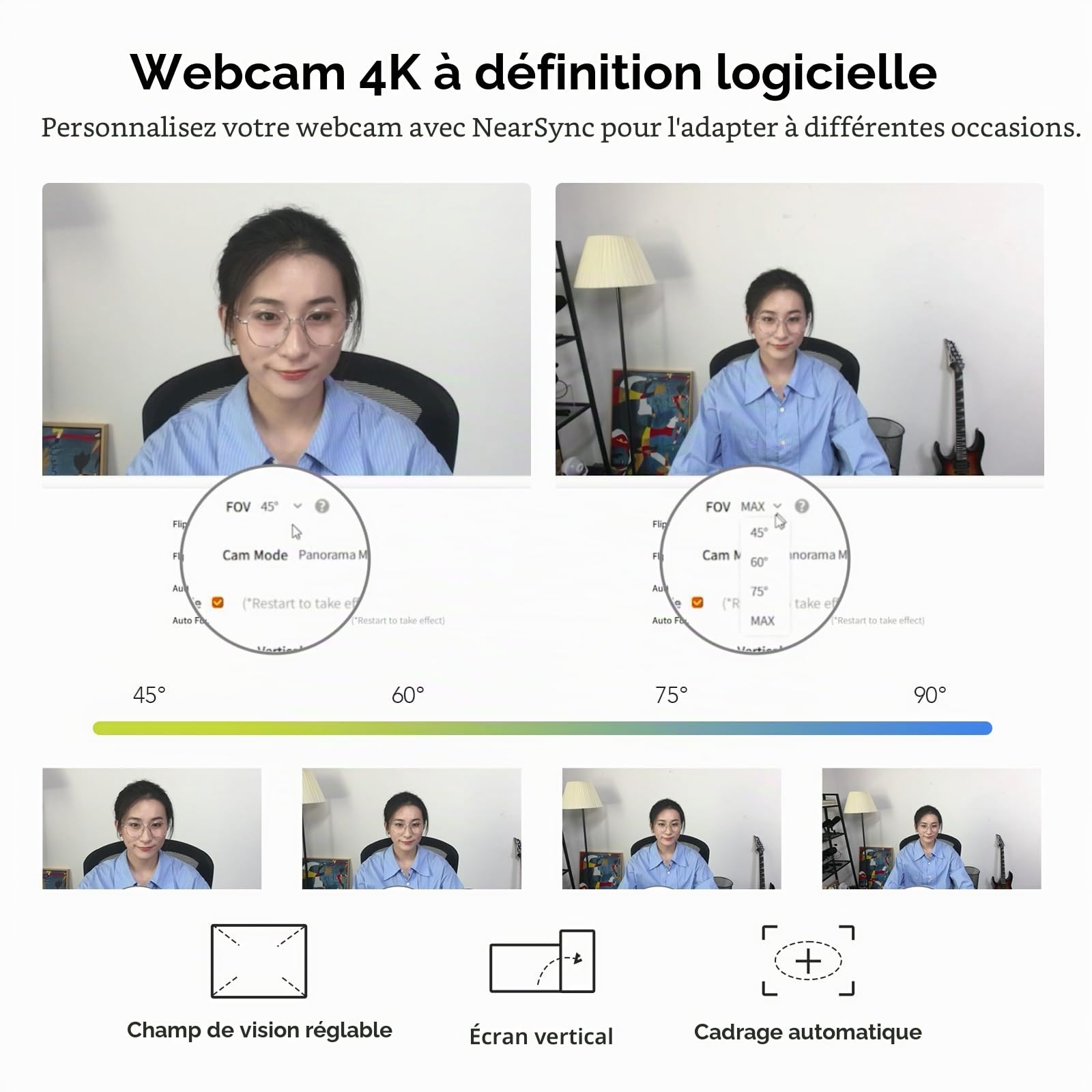 Nuroum V32-AF Webcam 4K 8MP 1080P/60fps, 1440P/30fps Sony CMOS avec Autofocus, Double Micros Anti-Bruit/Auto-Framing, Caméra PlugPplay pour Ordinateur Streaming/Vidéoconférence