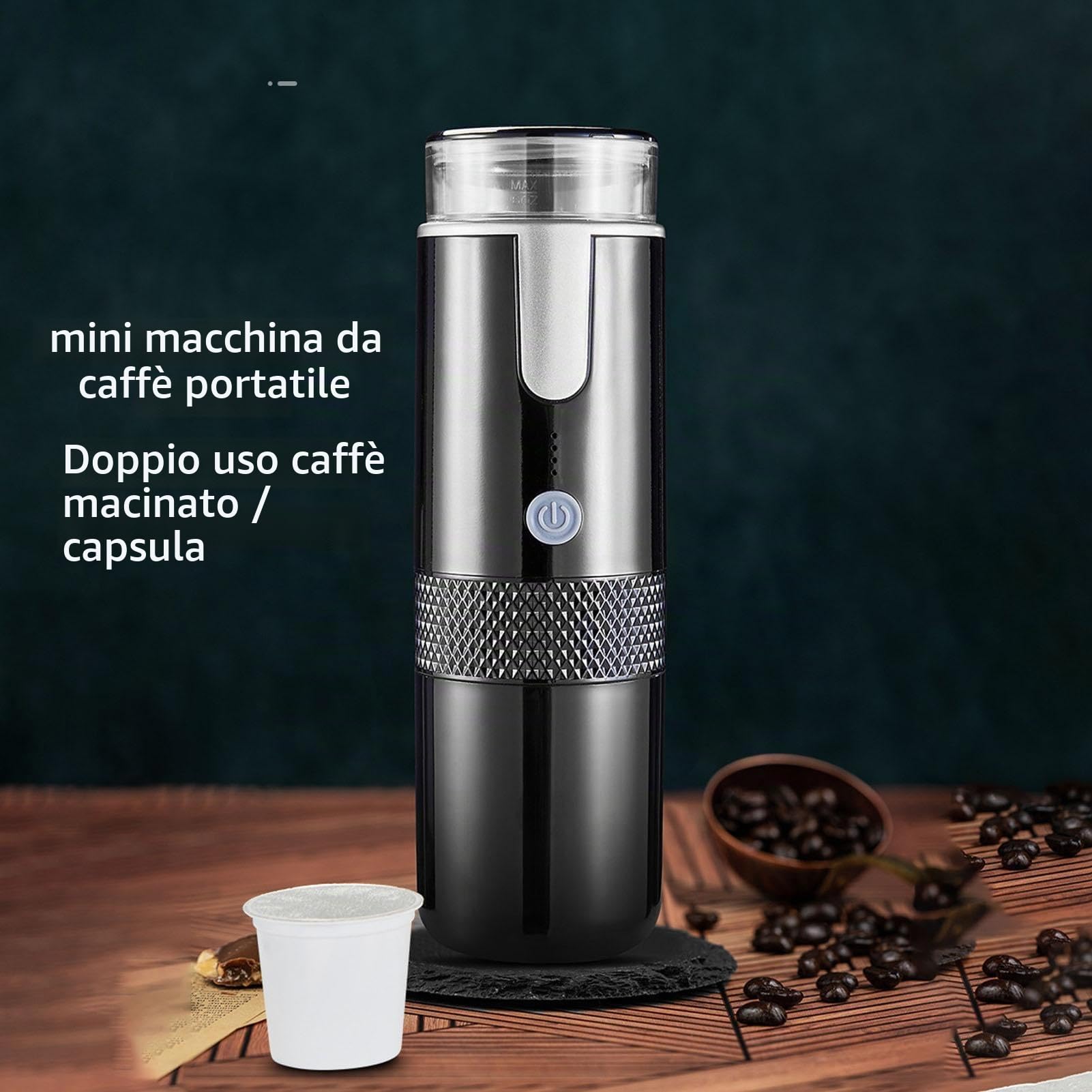 Macchina per Caffè Espresso Portatile 2 in 1 Macchina Caffè Elettrica con 1200 mAh Batteria Ricaricabile per Campeggio Viaggi, Compatibile con Le Cialde Americane K-Cup