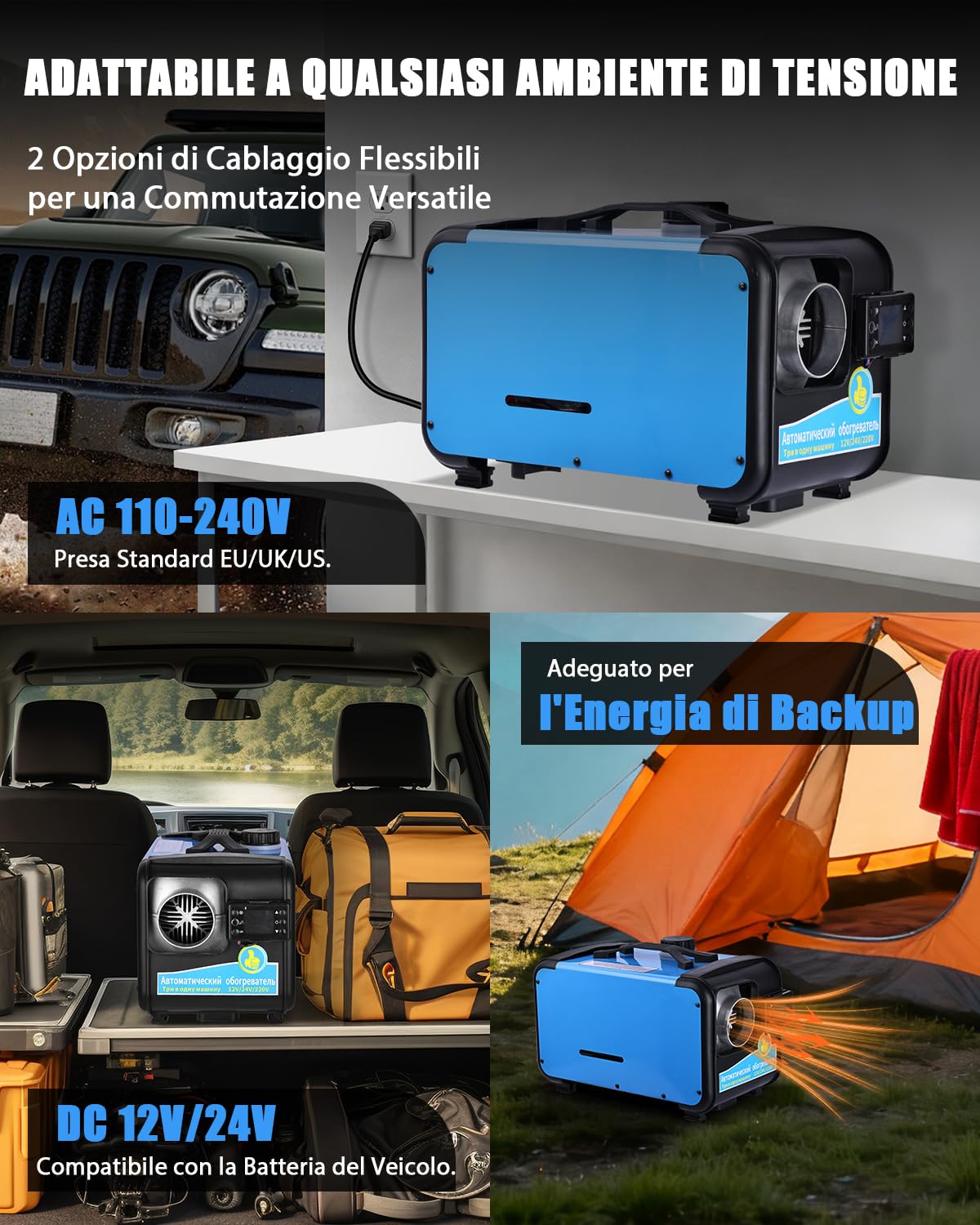 Riscaldatore a Gasolio Portatile 8KW - Generatore Aria Calda Diesel 12V/24V/230V, LCD e Telecomando - Riscaldamento Rapido per Camper, Auto, Camion, Barche, Autobus, Tenda, Campeggio, Parcheggio