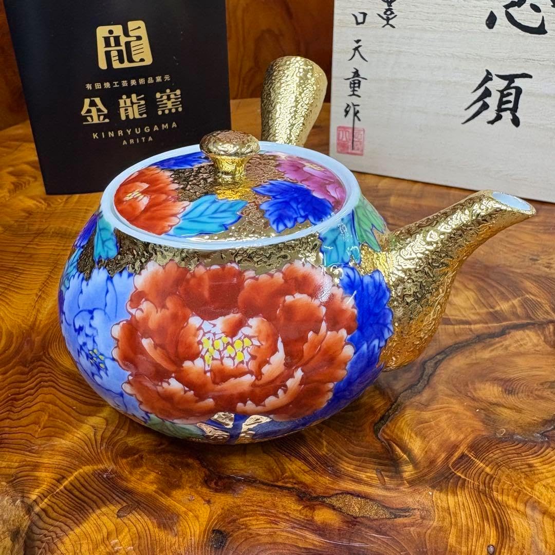 有田焼 金龍窯 伝統工芸師 江口天童 金彩牡丹絵　急須　煎茶道具 有田焼 金龍窯 伝統工芸師 江口天童 金彩牡丹絵 急須 煎茶道具