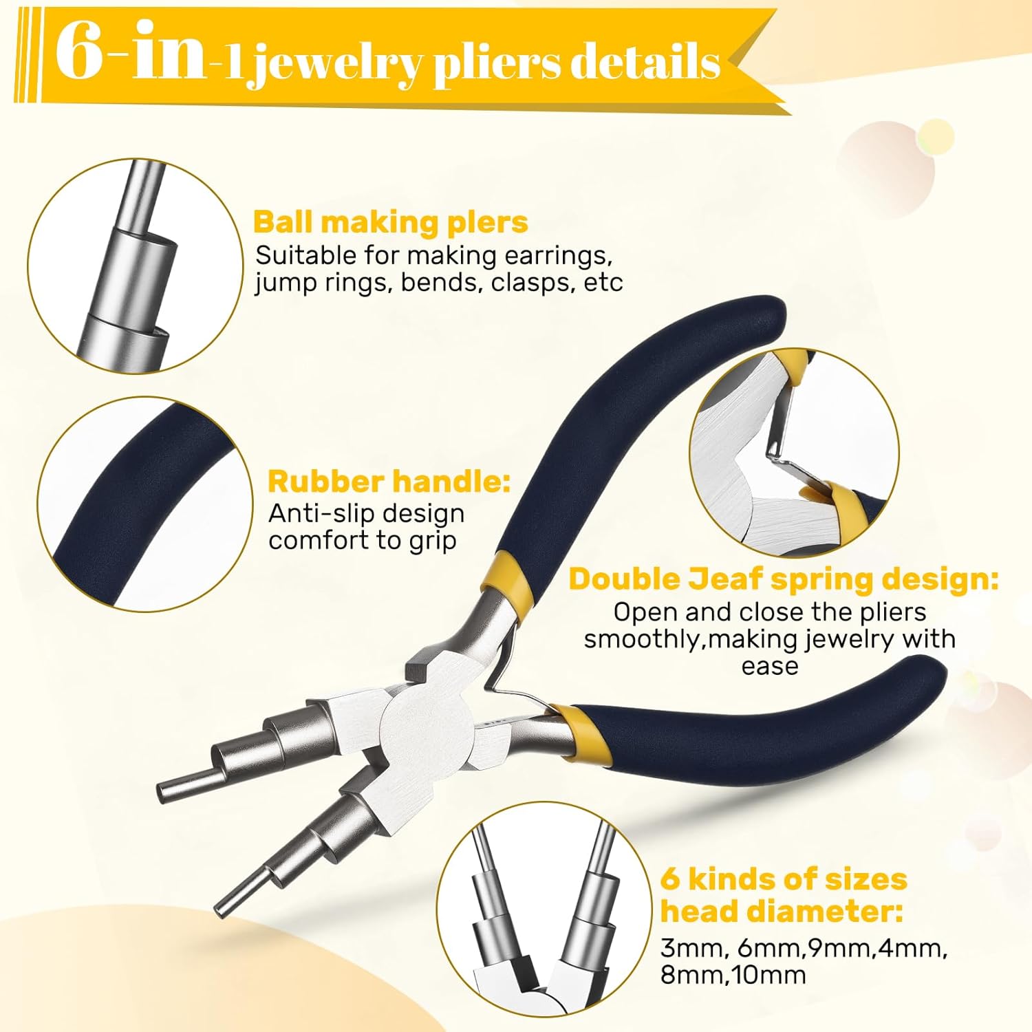 Mudder 2 Pieces Jewelry Making Tool Bail Making Pliers 6 in 1 Jewelry Wire Bending Pliers for Beading Looping Shaping Wire DIY Crafts(Blue and Yellow)