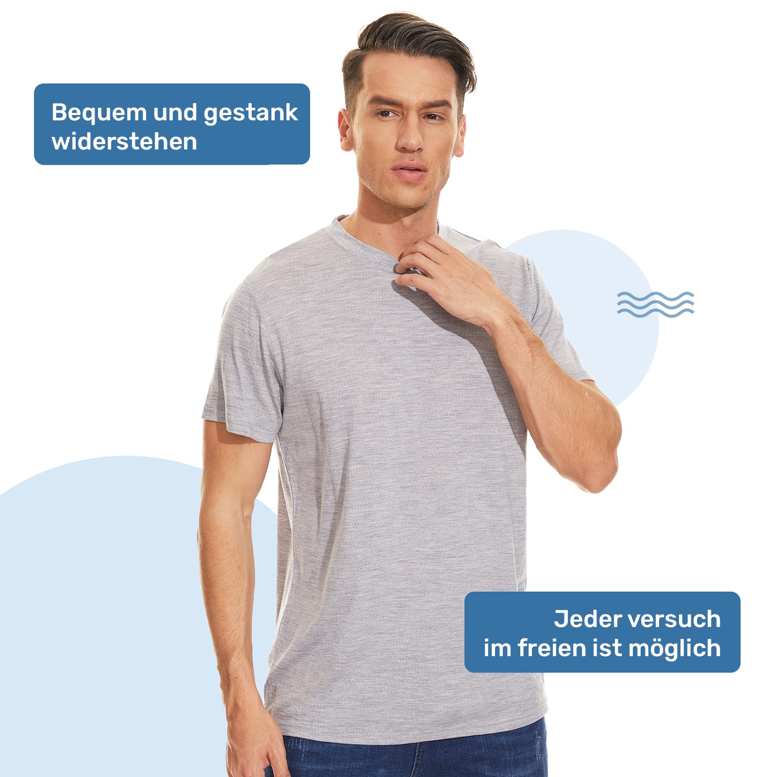 MERINNOVATION Everyday - Camiseta de manga corta para hombre, transpirable e inodora, lana merino, capa base + calcetines de lana merino