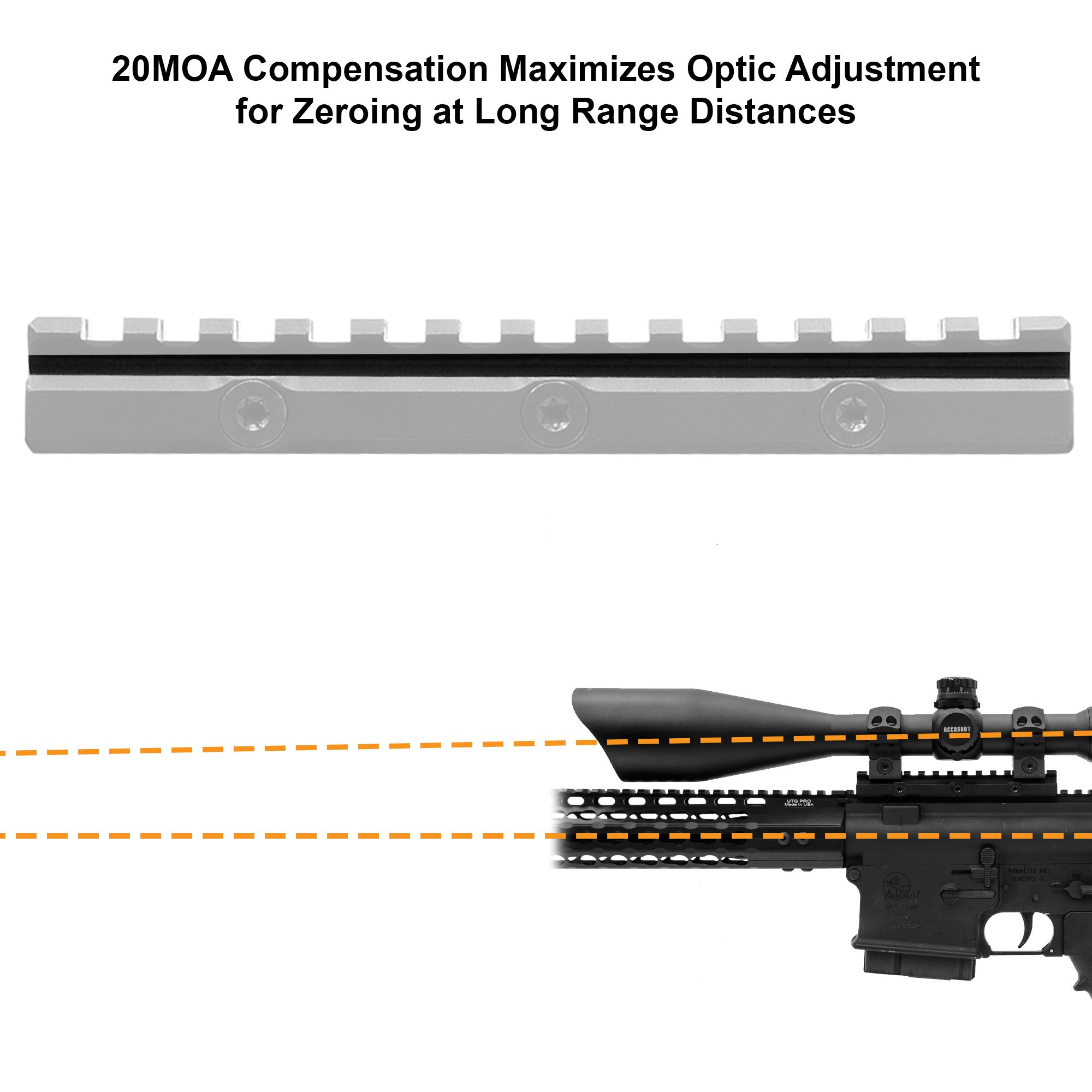 UTG® Super Slim 20 MOA Elevated Picatinny Mount, 13 Slot, Schwarz
