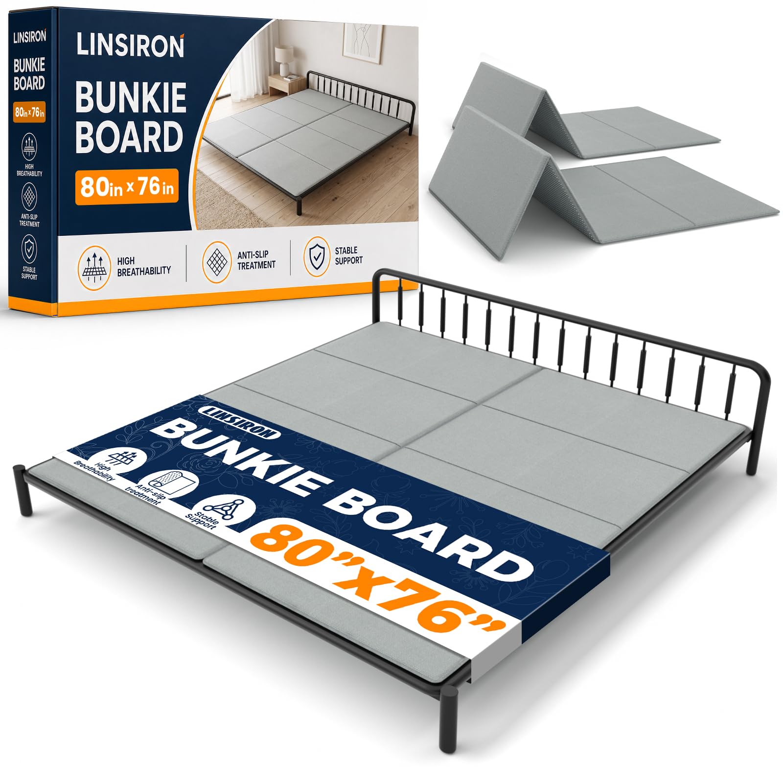 Bunkie Board King Size 10mm (80x76), Anti-Slip Bed Slats King