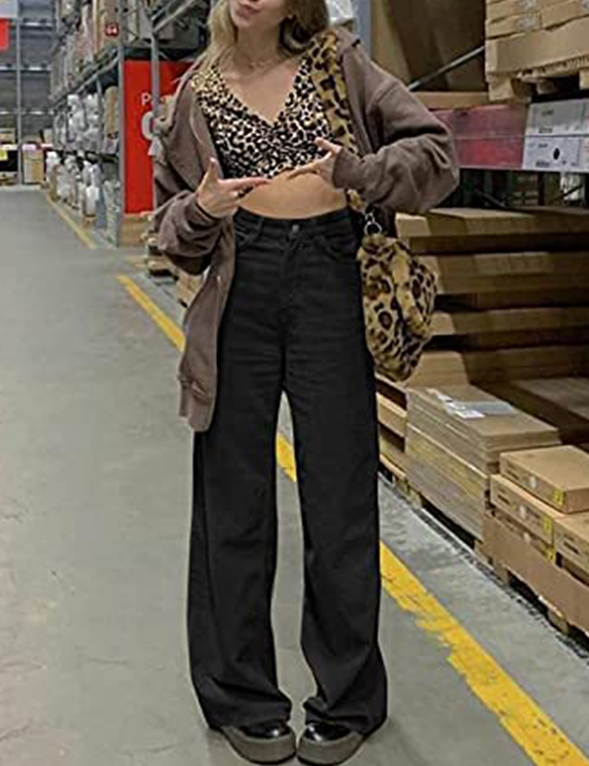 SCUSTY Women's Vintage Corduroy High Elastic Waist Wide Leg Pocketed Pants Trouser