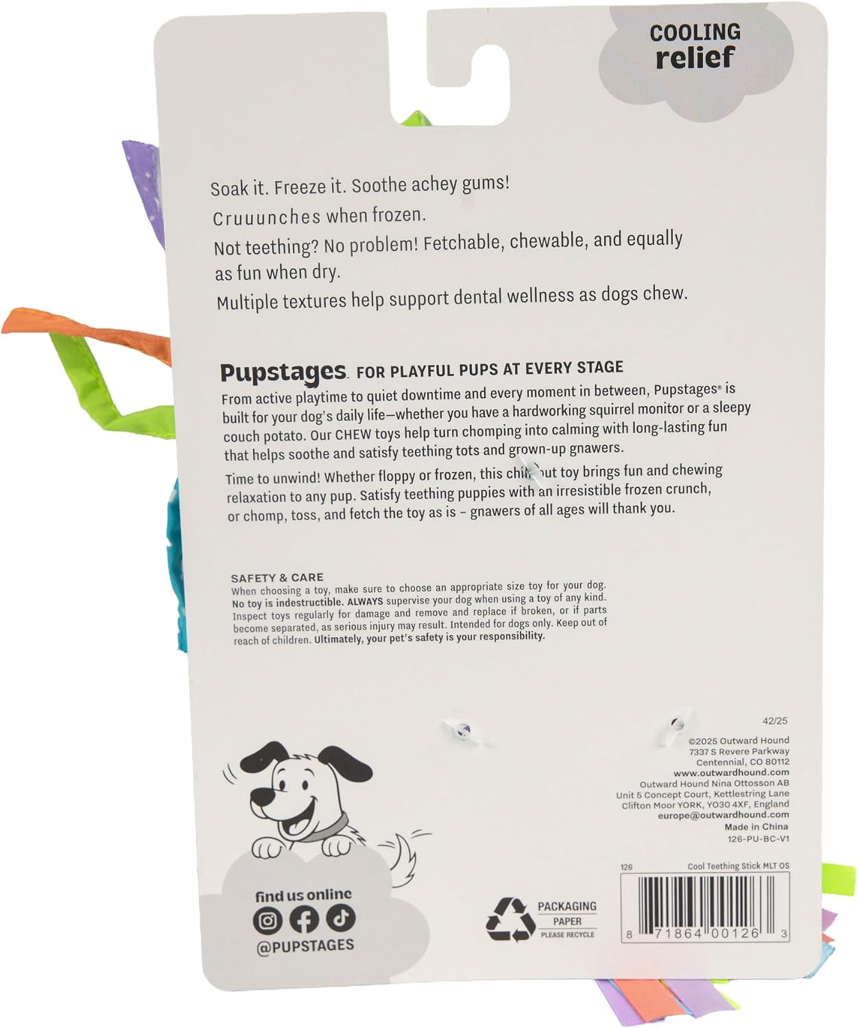 Cool Teething Stick Dental Dog Chew Toy, Soak & Freeze, 8.5"