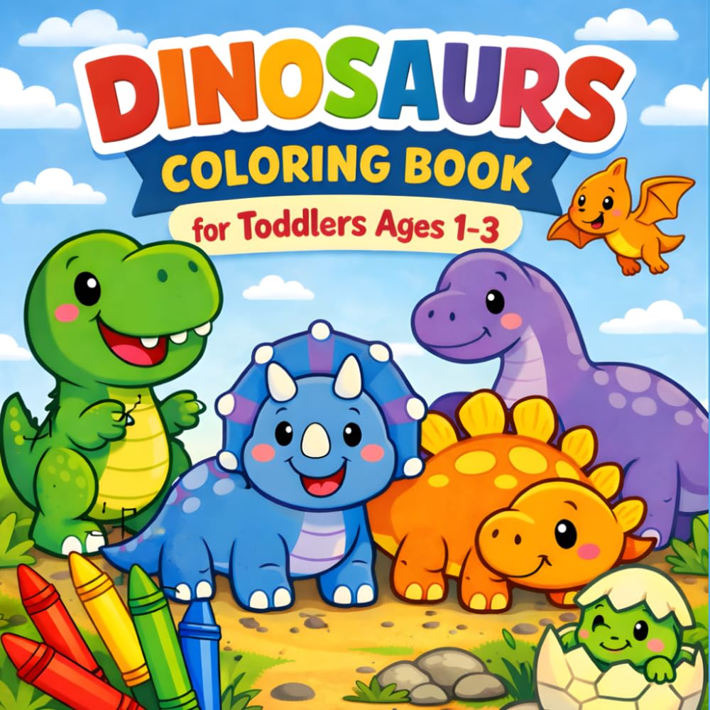 Dinosaurs Coloring Book for Toddlers 1-3: Big Simple Easy Dino Coloring Pages For Boys & Girls, Preschool and Kindergarten for Early Learning Fun (Little Hands Coloring Series)