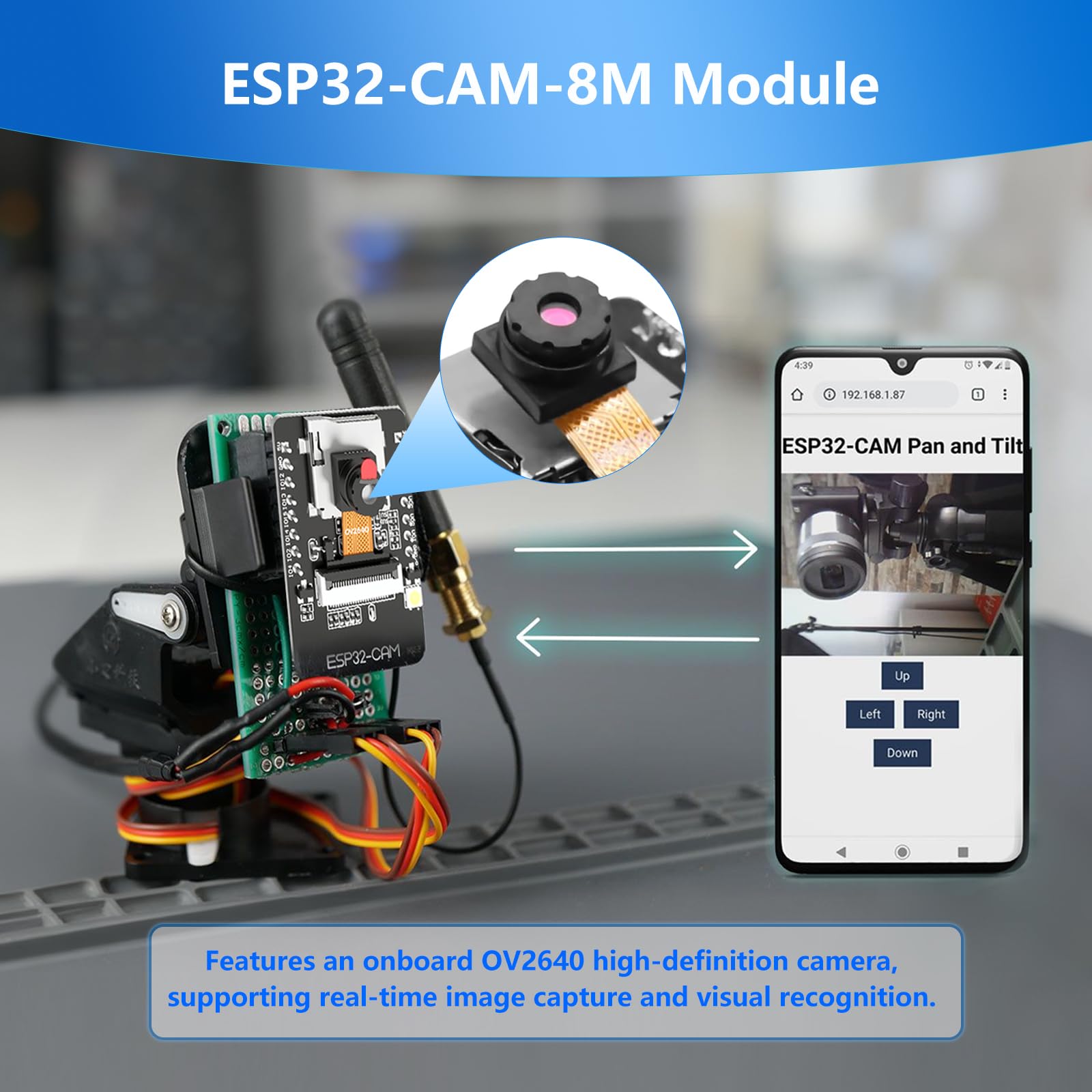 RUIZHI ESP32 CAM Módulo, ESP32-CAM 8 MB, ESP32 CAM WiFi/Bluetooth Placa de Desarrollo con Cámara 2640 + 2,4 G Antennen IPEX y Módulo de Tarjeta TF con Micro USB Compatibilidad con Arduino(2 Pcs)
