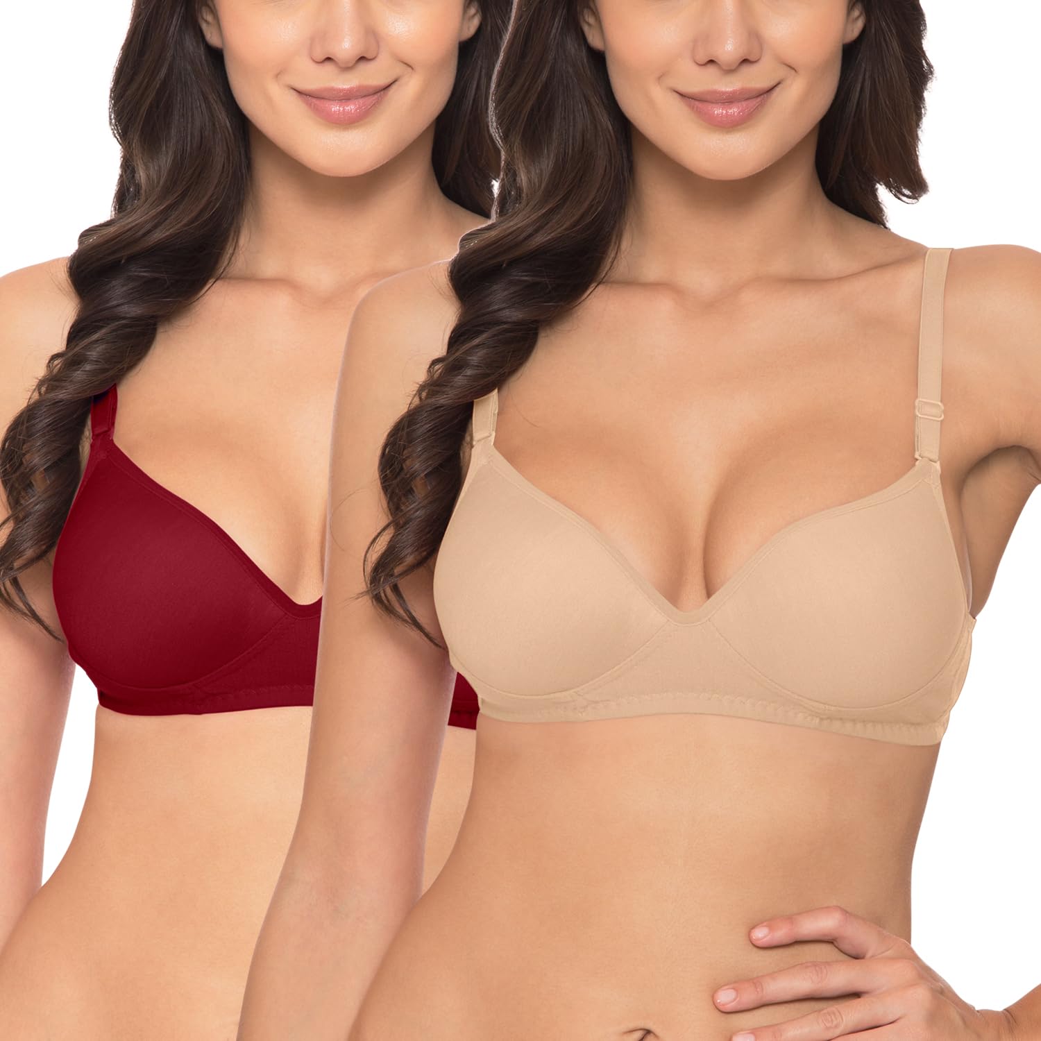 Heavily Padded Push-Up Bra - Cotton Rich - Balconette - 3/4th Coverage, Seamless, Wireless, Multiway Straps - T-Shirt Bra (Pack of 2)-image-42