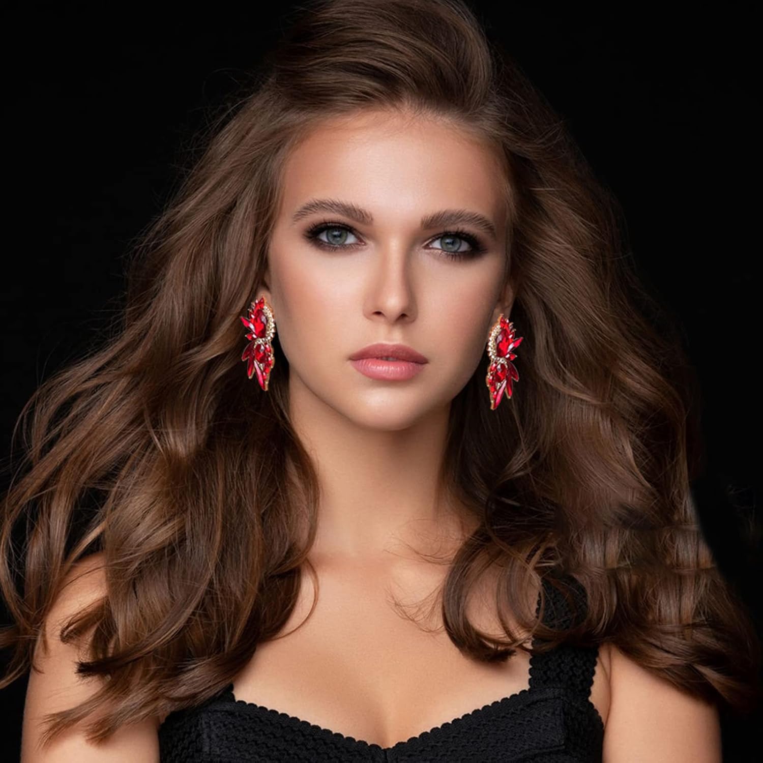 Vintage Rhinestone Statement Earrings Fancy Crystal Cluster Drop Dangle Earrings for Women - Image 4