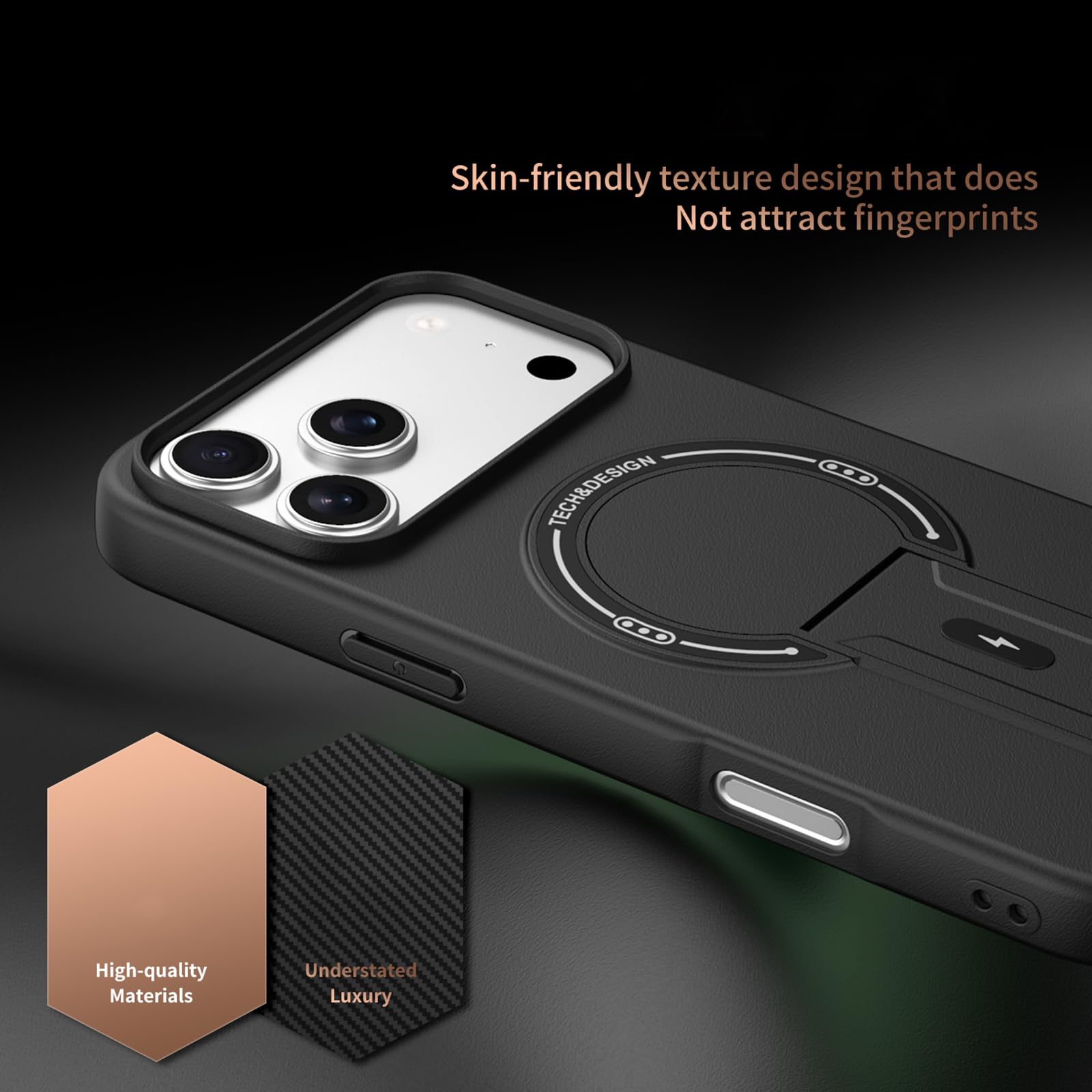 Magnetisch Hülle für iPhone 17 Pro Max/17 Pro/17 Air/17, Dünne Gefrostet rutschfeste Schutzhülle mit Faltbare Ständer Handyhülle,Schwarz,17 Pro