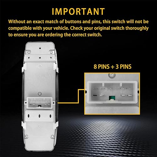 Miniatura 2 de Interruptor maestro de ventana eléctrica | 3 pines + 8 pines requiere verificación | Reemplazo para Dodge Durango 2011 – 2014, Jeep Grand Cherokee |