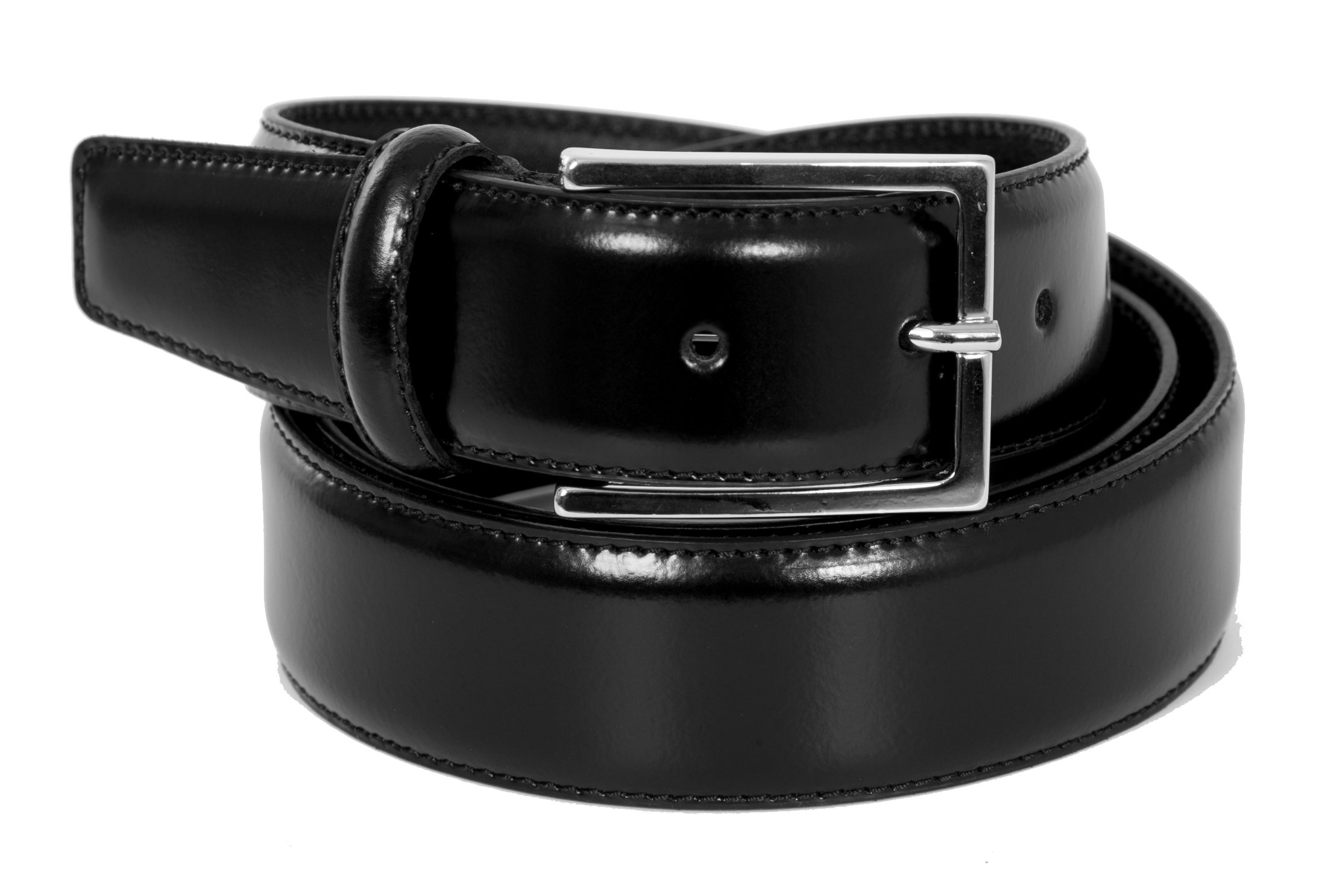 Giorgio Vandelli Men's Black Real Leather Belt Glossy Made In Italy 35Mm (90Cm Waistline - 105Cm Total Length)
