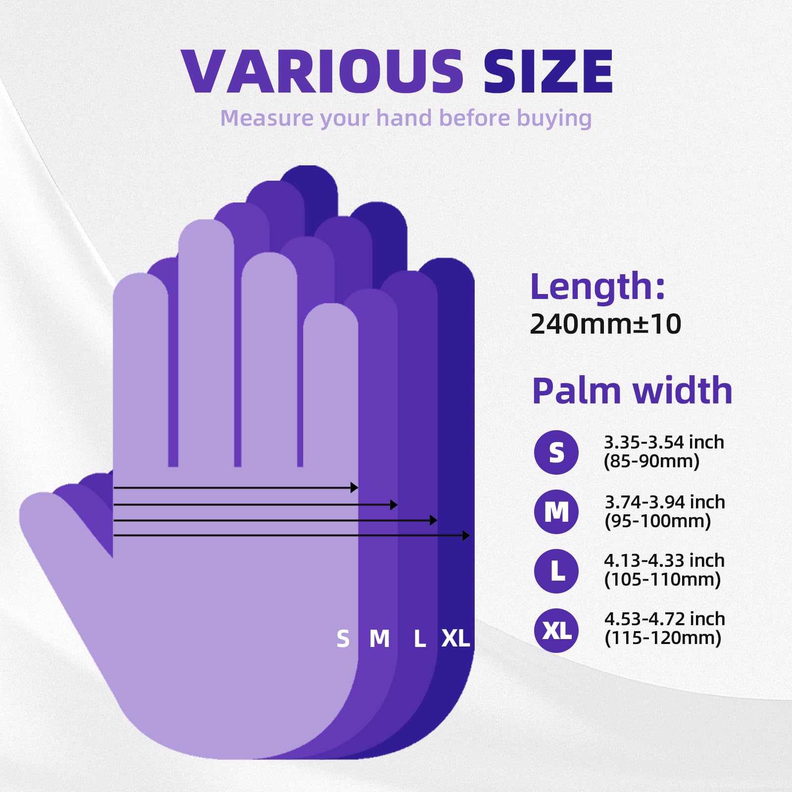 Jointown Guantes de nitrilo para examen, guantes médicos de color morado hielo, desechables, sin látex, sin polvo, para exámenes, limpieza de preparación de alimentos, caja grande de 1000, L