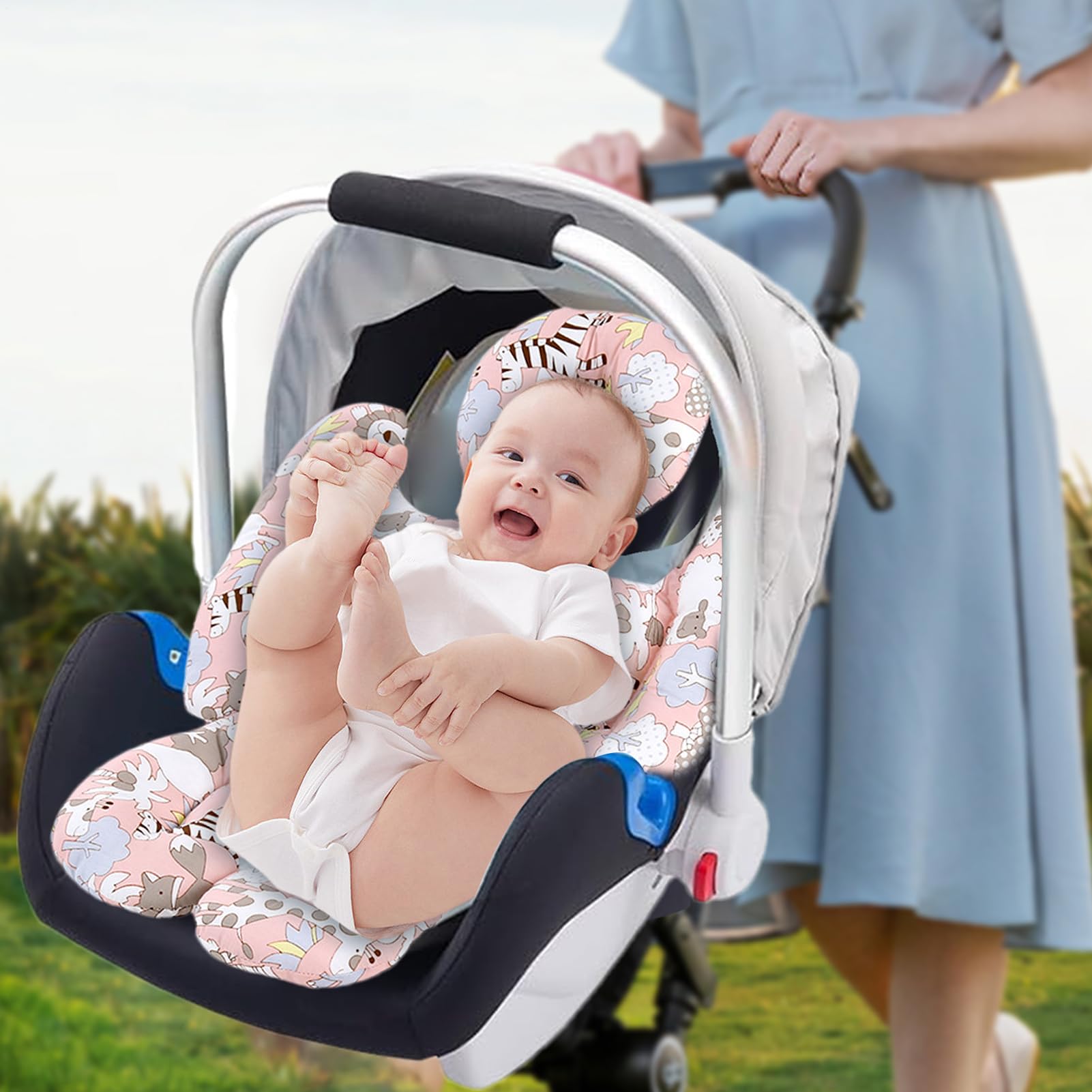 Inserto per seggiolino auto per bambino, cuscino per passeggino | supporto testa e corpo, inserto a cinque punti per il comfort newboorn, universale adatto per seggiolini auto, passeggini