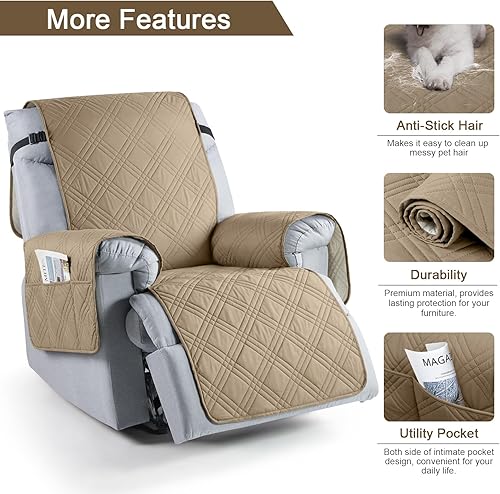 Miniatura 136 de TAOCOCO Funda para silla reclinable 100% impermeable, fundas antideslizantes para silla reclinable con bolsillo, protector de muebles lavable