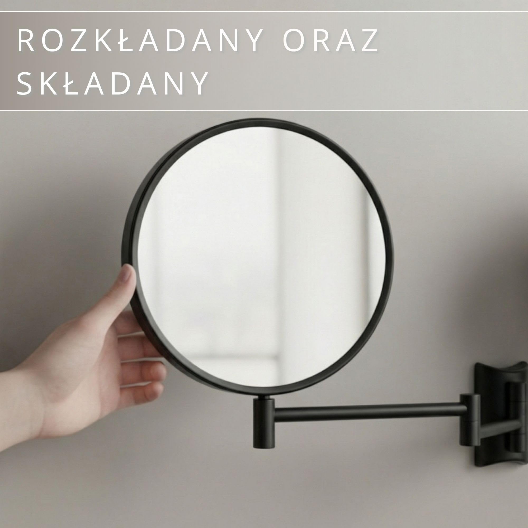 Imola Lusterko Kosmetyczne Ścienne – Obrotowe 360° – Dwustronne Lusterko do Golenia z Powiększeniem 3x i 7x – Wysuwane Ramię, Czarny Metal, Ø 19 cm