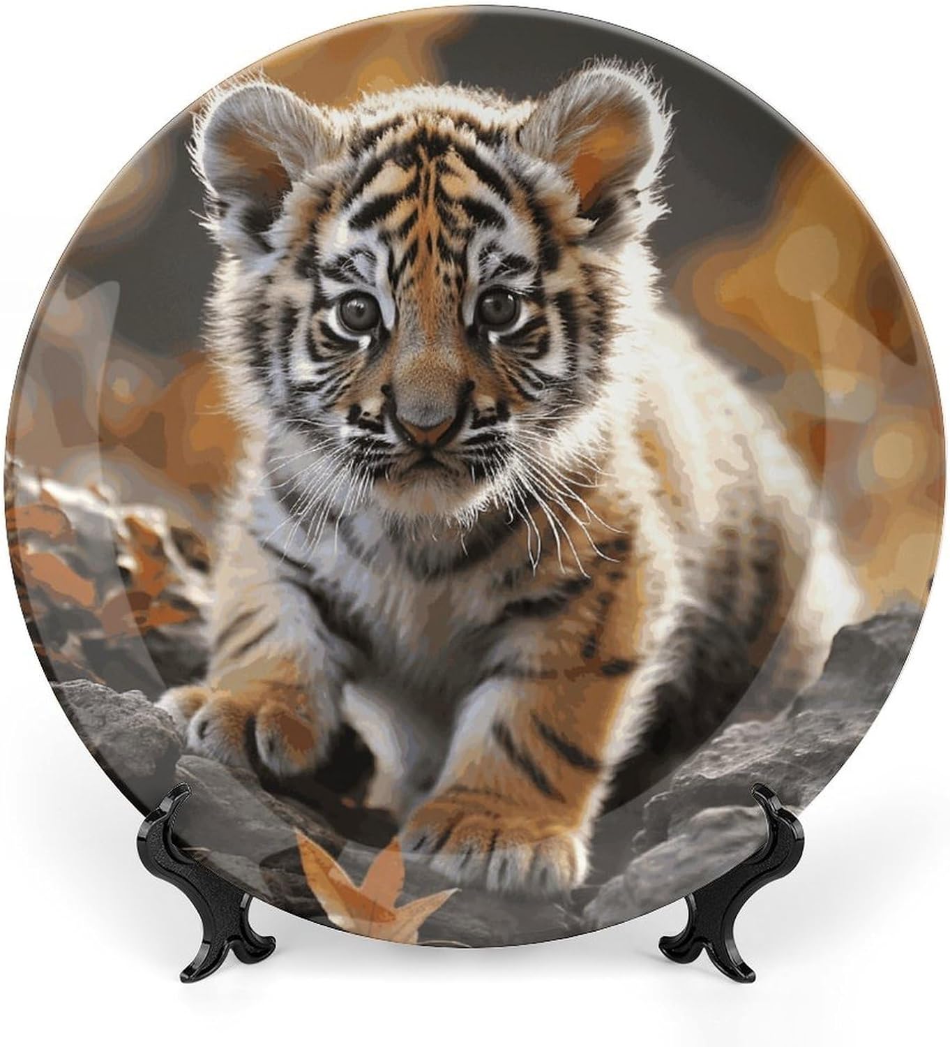 Bone China Decorative Plates Cute Tiger Ceramic Decorative Plate Wall Decor with Display Stand Ceramic Ornaments for Wall Hanging Decoration