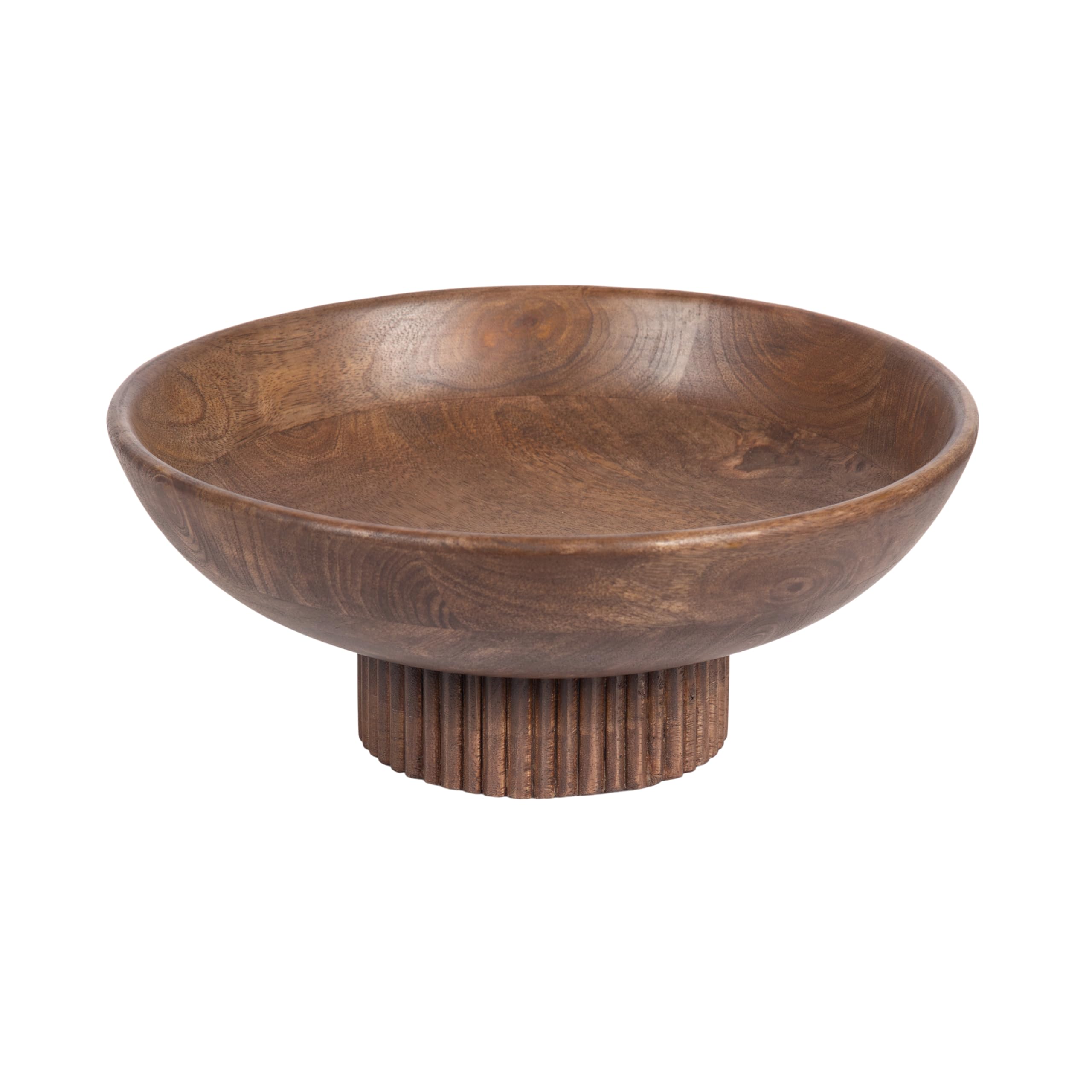 Kate and Laurel Rooks Modern Decorative Ribbed Wood Bowl, 12 Inch Diameter, Walnut Brown, Transitional Raised Fruit Bowl for Kitchen Counter or Use as