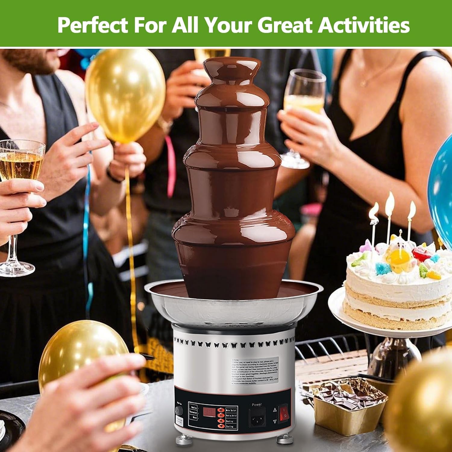 AIZYR Large Chocolate Fountain Machine, Commercial 4 Tier Chocolate Fondue Tower, Stainless Steel Hot Chocolate Waterfall for Chocolate Candy Butter Cheese Liqueur image 5