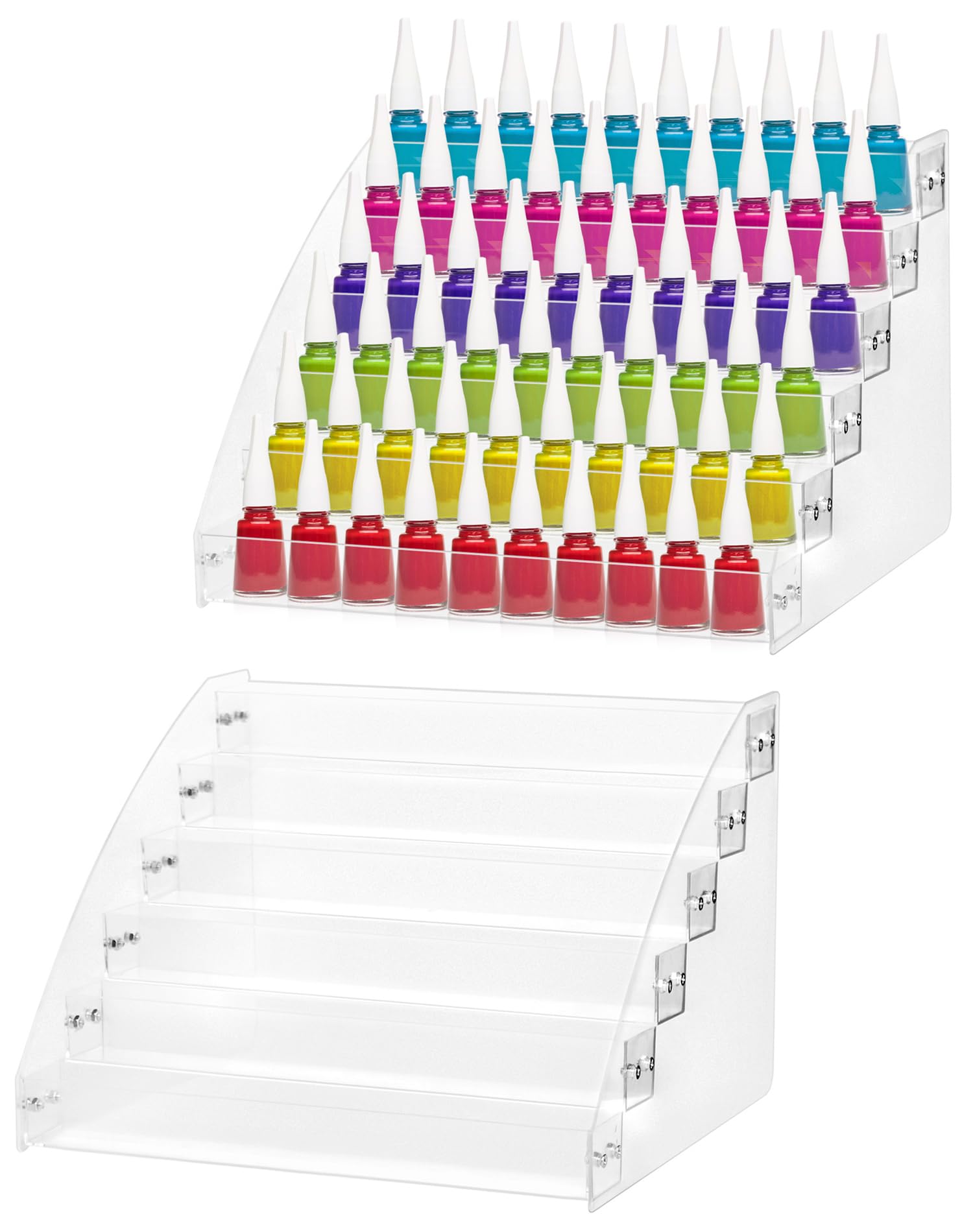 Qwork Transparent Qwork® 2 Packs 6 Tiers Nail Polish Holder Organizer, Acrylic Nail Display Shelf, Clear Rack, Holds 60 Bottles