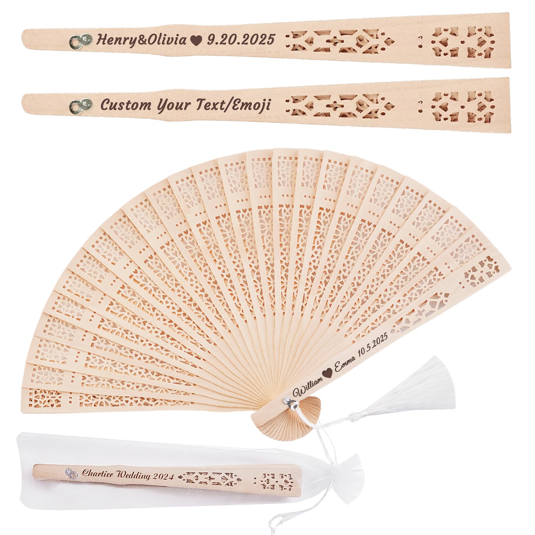 10 Piezas Abanicos de Madera Personalizados Abanicos Plegables de Madera de Sándalo para Fiesta Regalo de Novia Regalo de Boda para Invitados (10)
