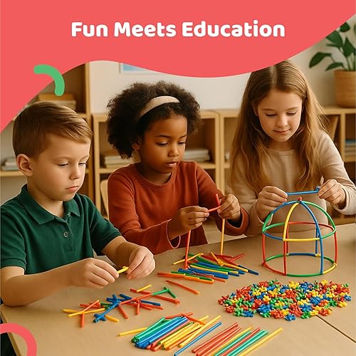 Miniatura 6 de Dazmers Palos de construcción para niños Juego de constructores de pajitas y conectores Juguetes de construcción STEM Palos educativos