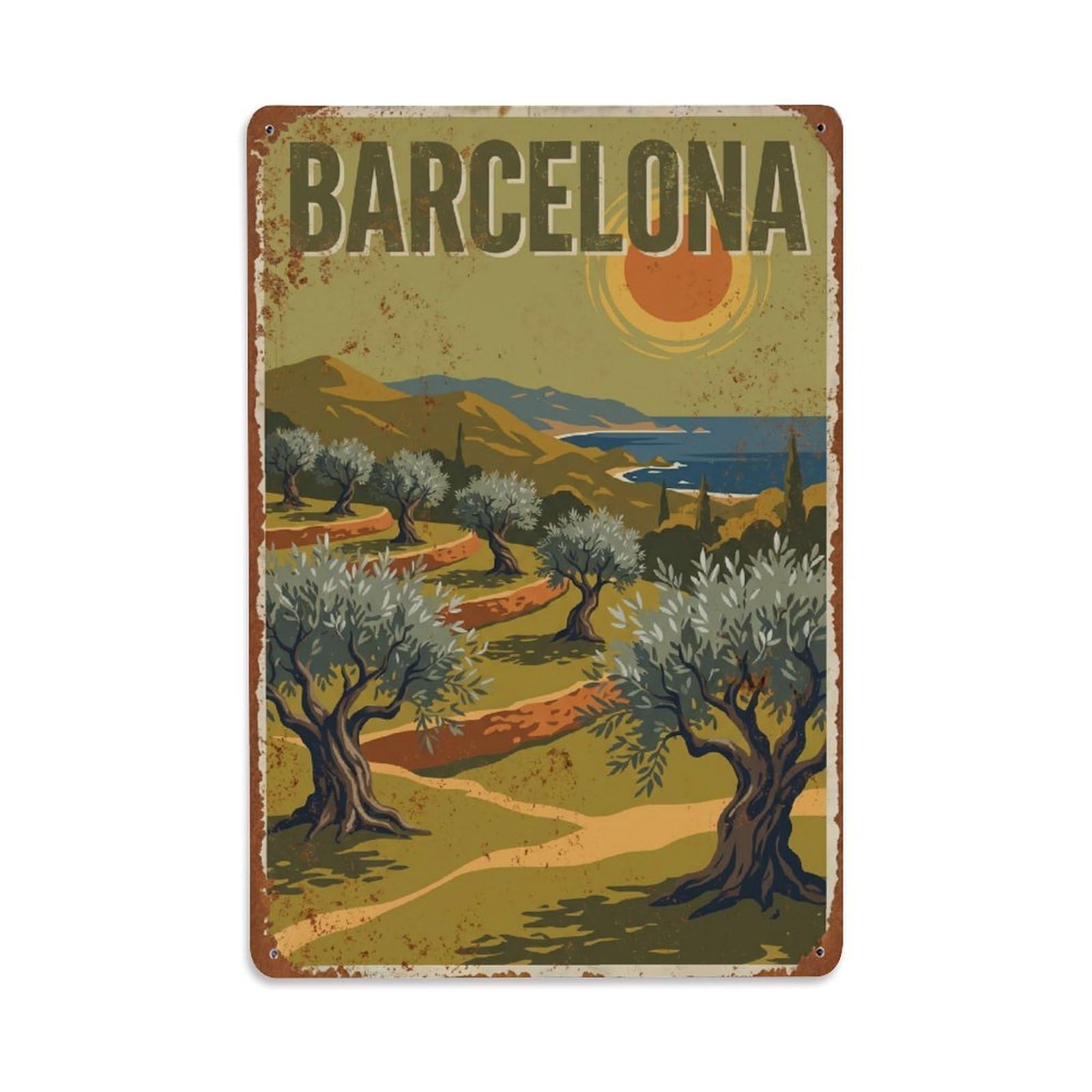 Vintage Travel Groves Spain Olive Metal Tin Sign