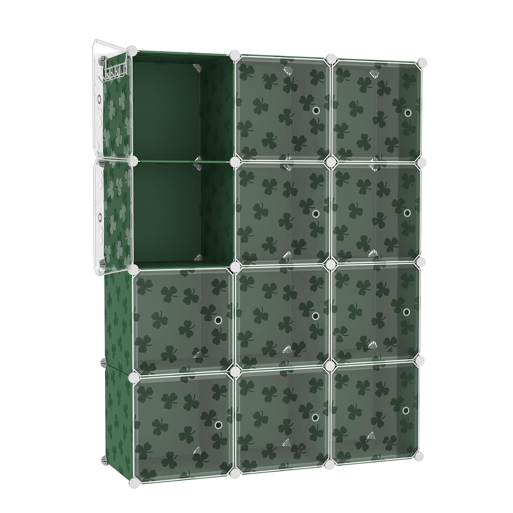 C&AHOME Organizzatore di contenitori a cubo con ante, ripiani a 12 cubi, armadio, libreria modulare in plastica fai-da-te ideale per camera da letto, soggiorno, verde