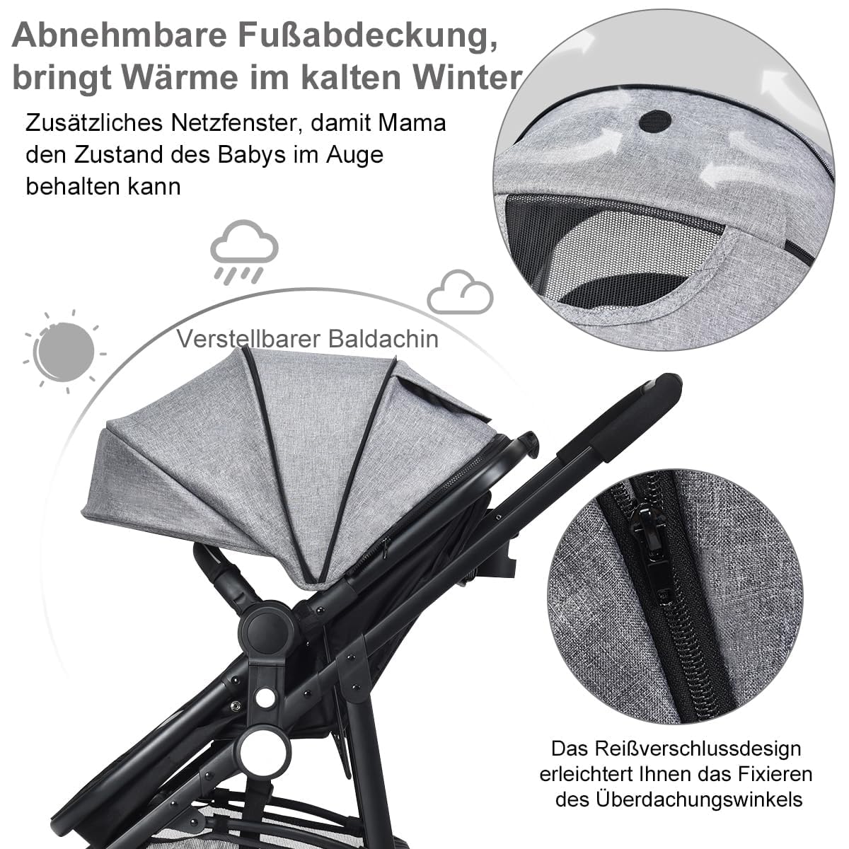 COSTWAY 2 in 1 Kinderwagen mit umkehrbarem Sitz faltbar, Kombikinderwagen mit Liegefunktion, verstellbarer Rückenlehne & Sonnenschutz, Reisebuggy tragbar, Reisesystem für Baby bis 3 Jahren (Grau)