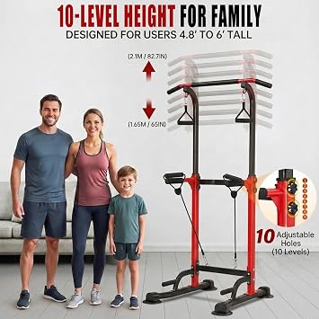 Power Tower Pull Up Bar,Pull-Up Rack Dip Station,Height Adjustable Multi-functional Home Strength Training Gym Equipment, Save Space,People Below 6 feet