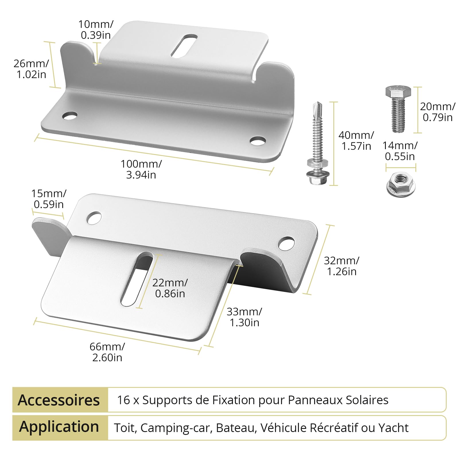 Anbte Lot de 16 Supports de Montage en Z pour Panneau Solaire en Aluminium | Vis en Acier Inoxydable 304, Stable Résistant à la Rouille, Facile à Installer pour Toit, Camping-car, Bateau, Yacht, Argent